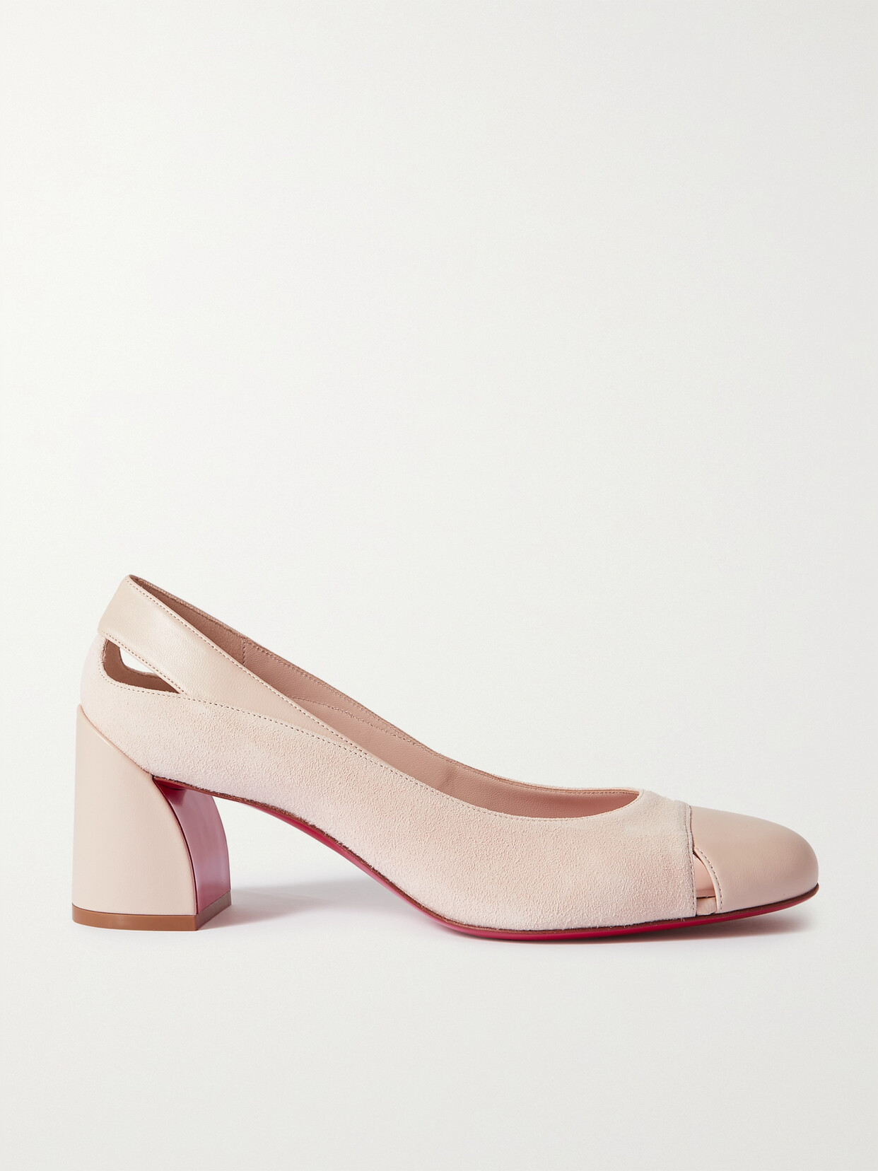 Shop Christian Louboutin Miss Duvette 55 Cutout Leather And Suede Pumps In Cream