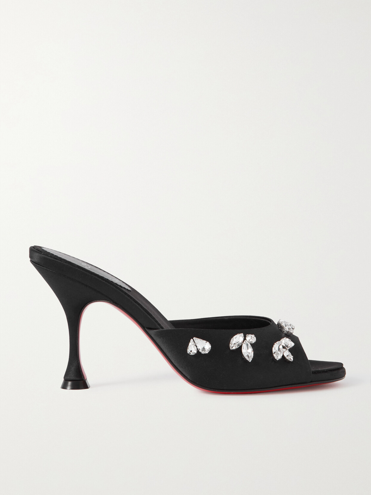 Shop Christian Louboutin Degraqueen 85 Crystal-embellished Satin Mules In Black