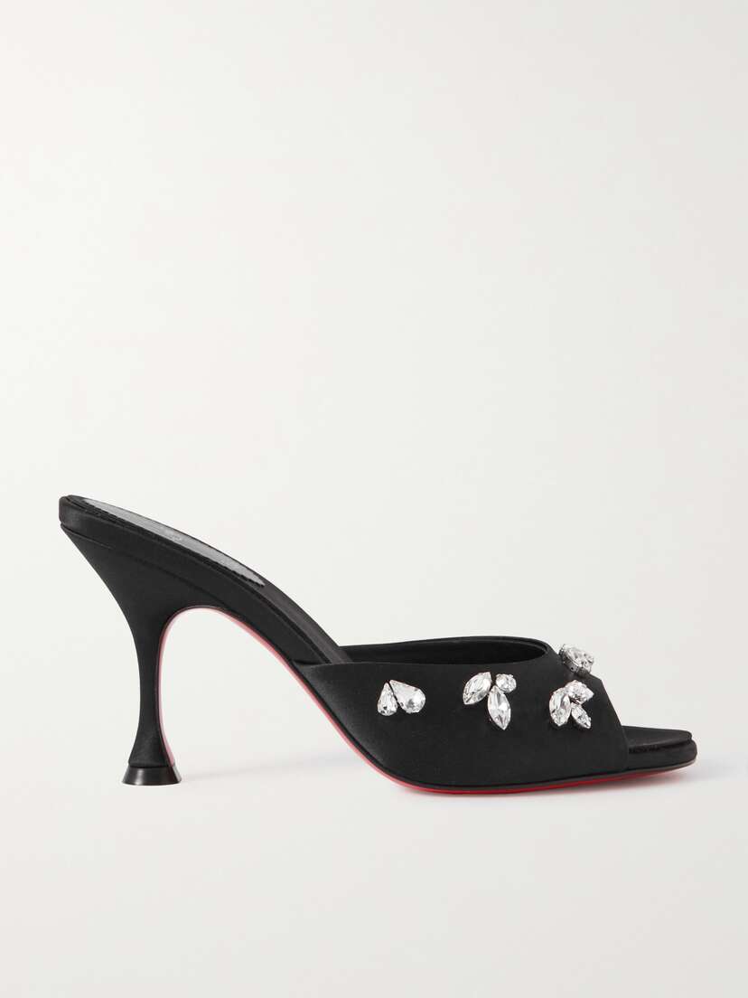 Christian Louboutin Degraqueen 85 Crystal-embellished Satin Mules