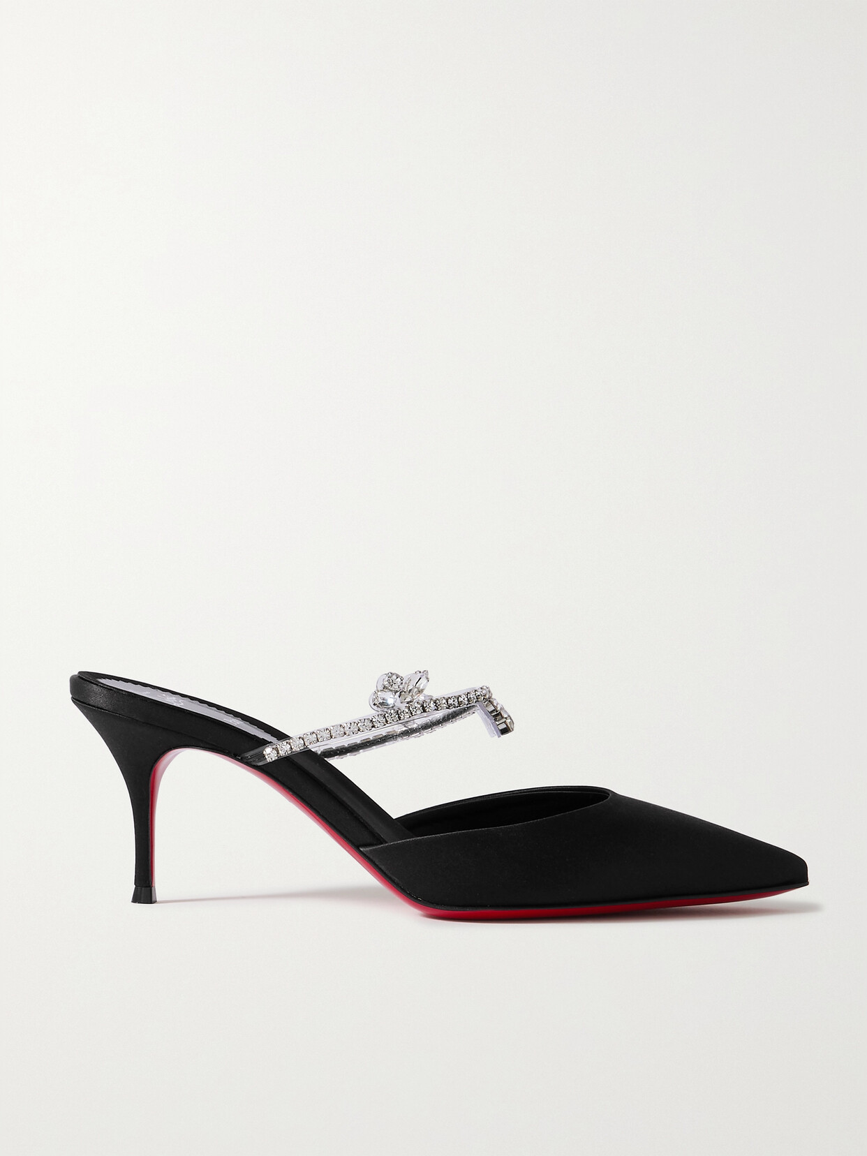 Christian Louboutin - Planet Queen 70 Crystal-embellished Satin Mules - Black