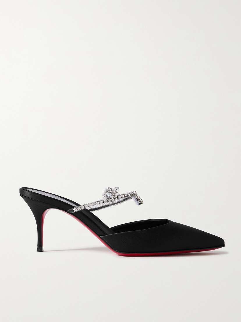 Christian Louboutin Planet Queen 70 Crystal-embellished Satin Mules