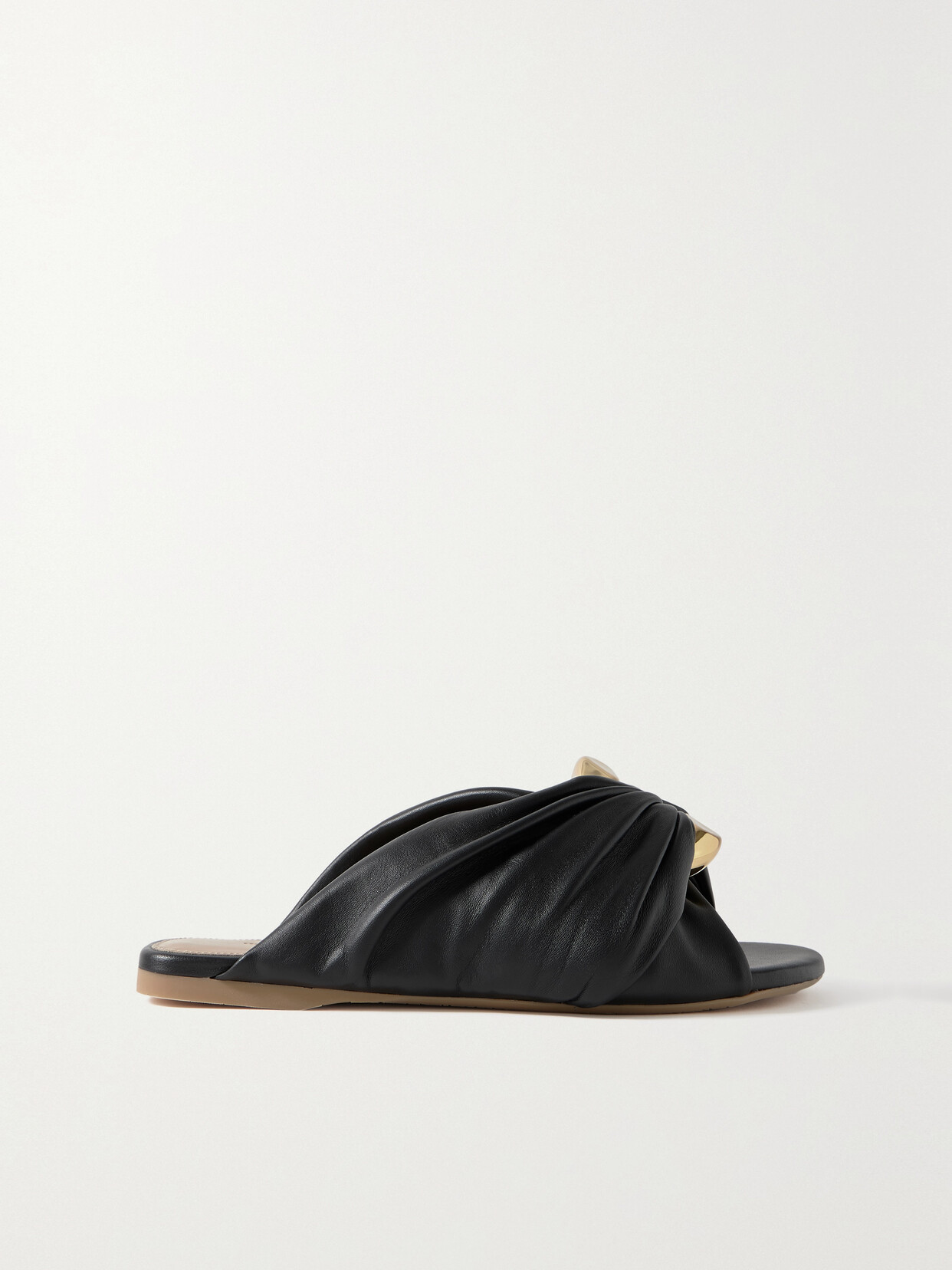 JW Anderson - Corner Chain-embellished Gathered Leather Slides - Black