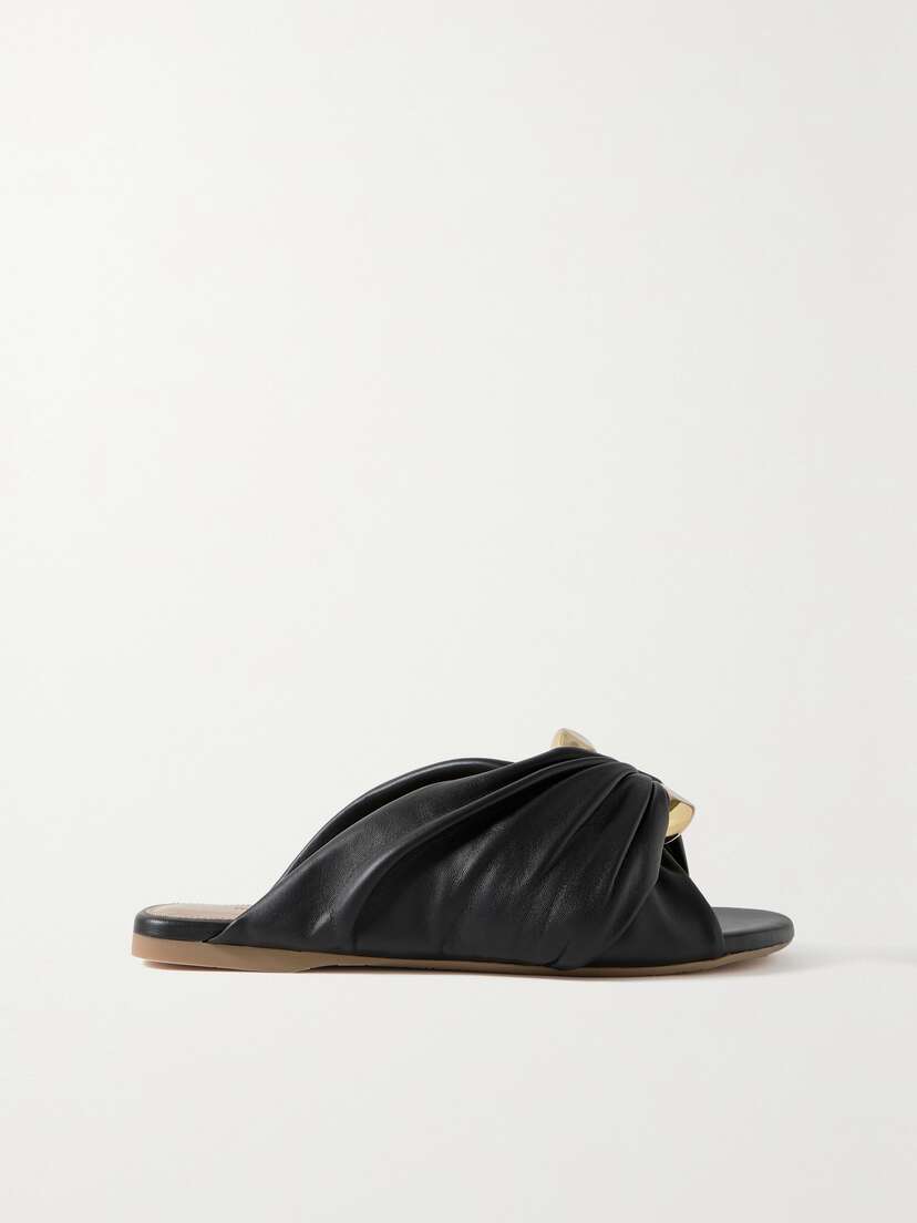 JW Anderson Corner Chain-embellished Gathered Leather Slides