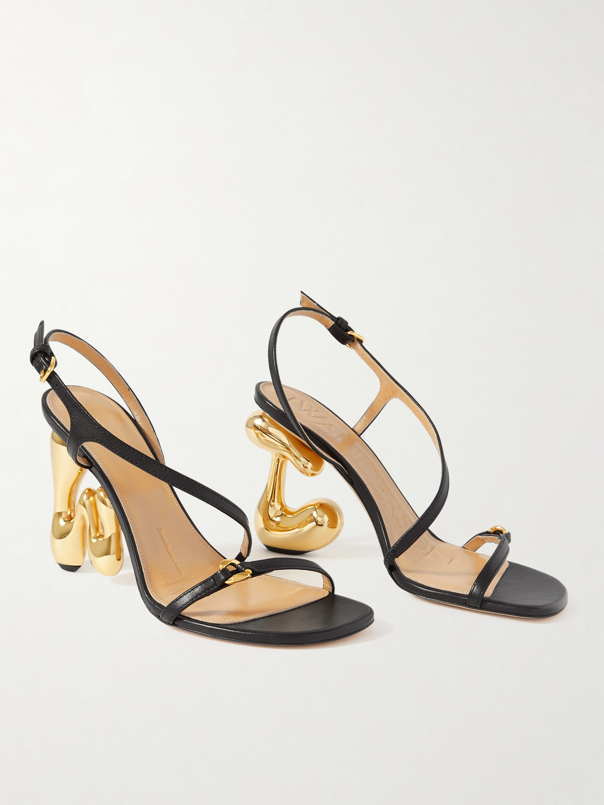 Shop Jw Anderson Bubble Heel Leather Slingback Sandals In Black