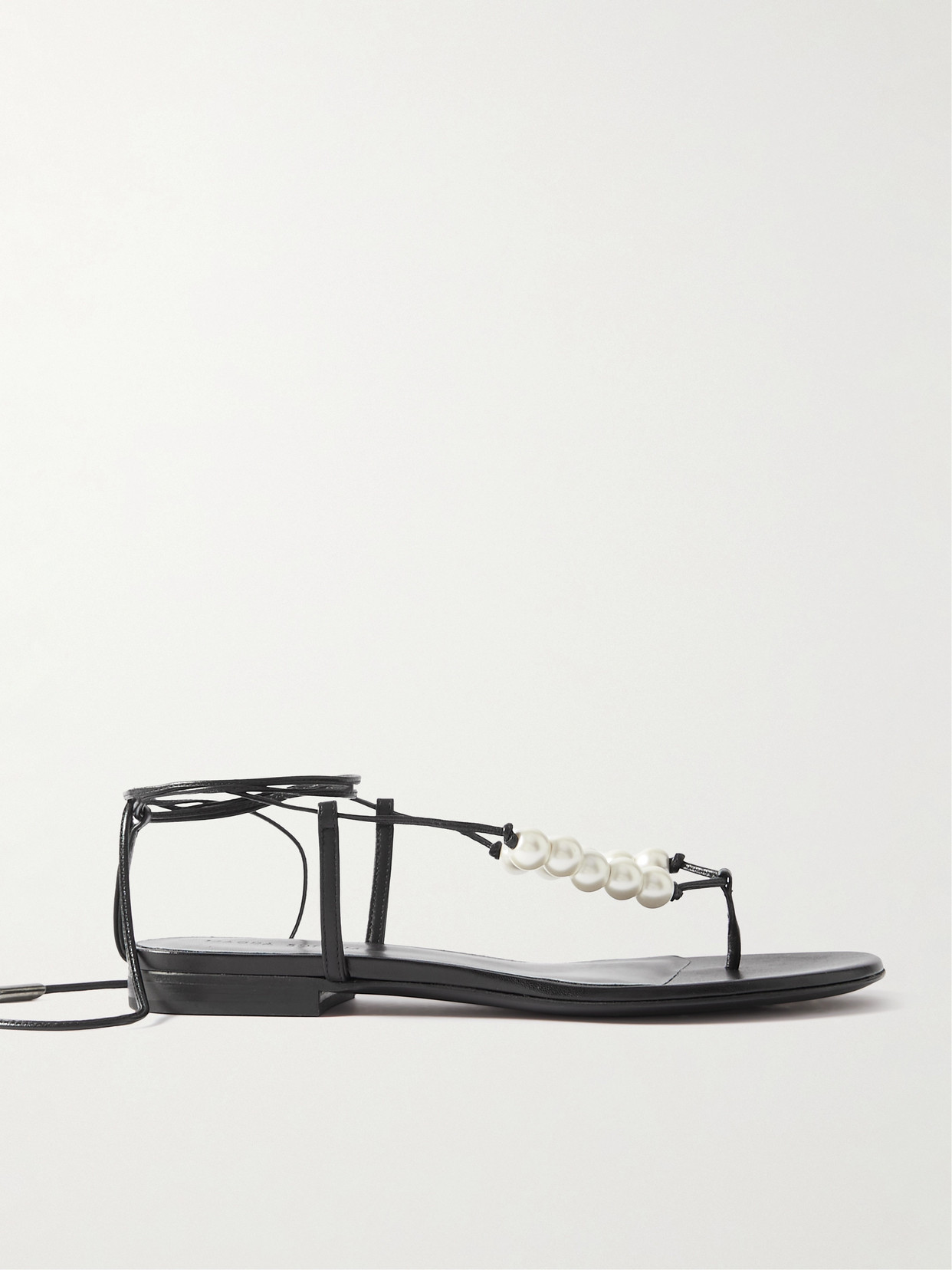 Shop Magda Butrym Faux Pearl-embellished Leather Sandals In Black