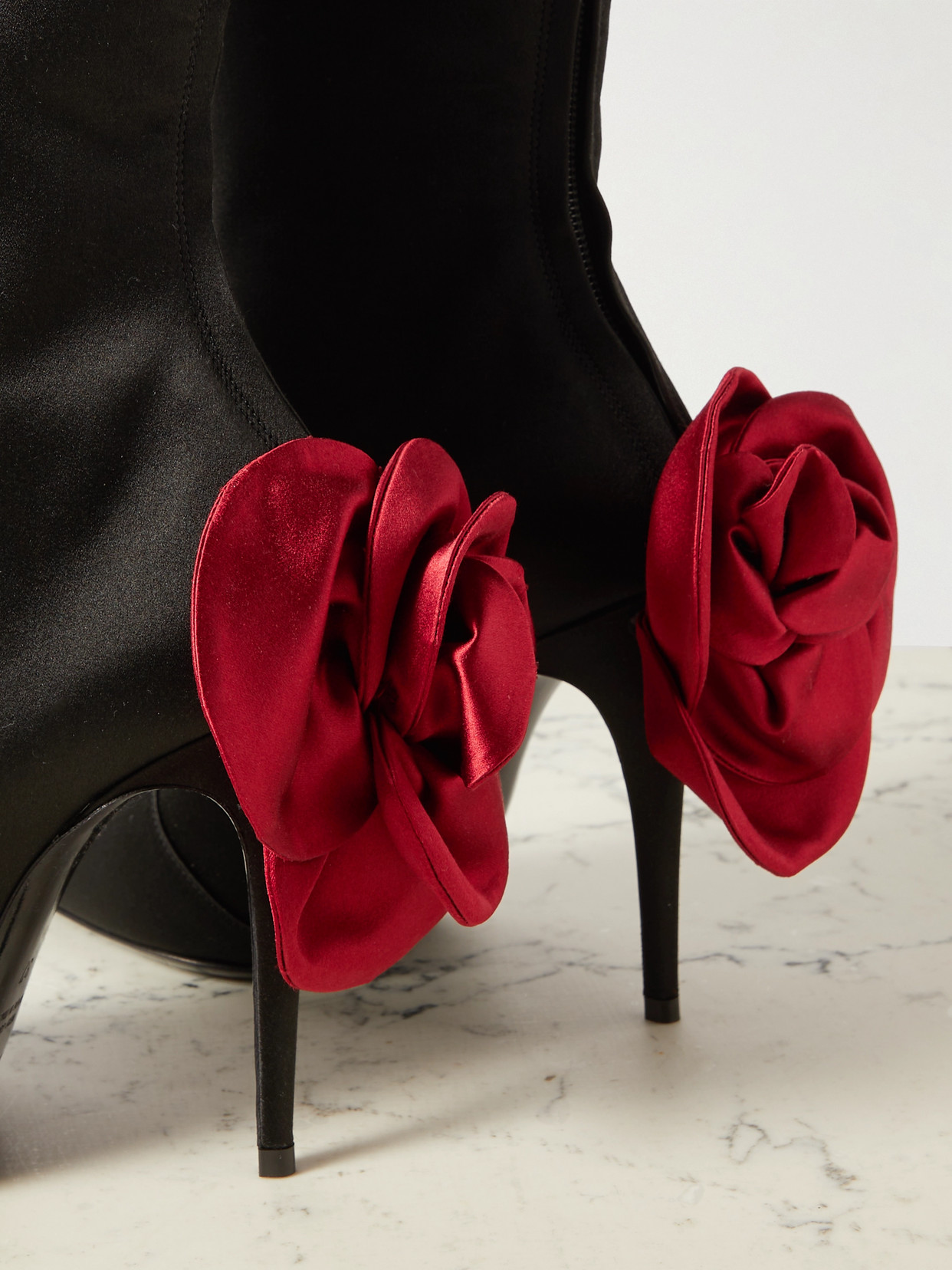 Magda Butrym Pointed Flower Satin Boots In Black
