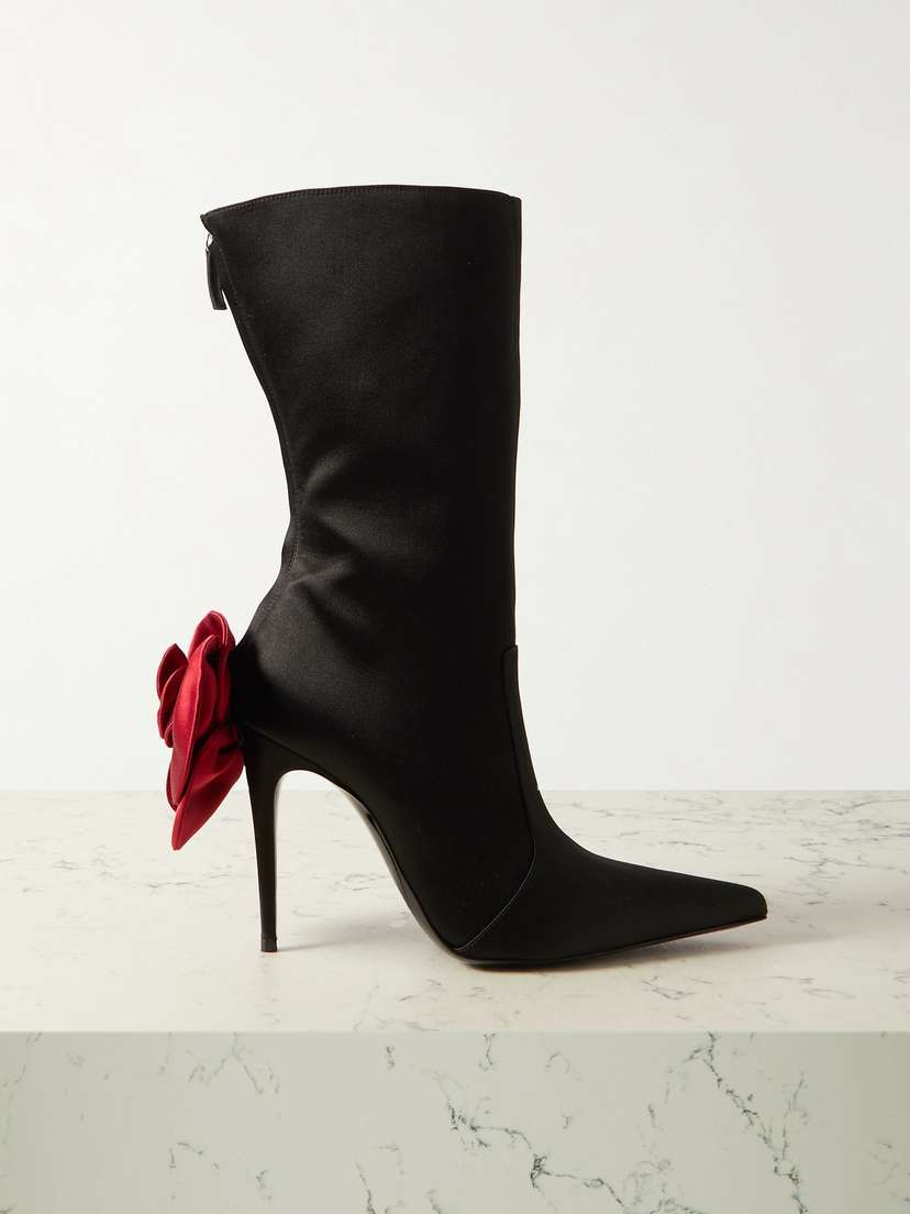 Magda Butrym Appliquéd Satin Point-toe Boots