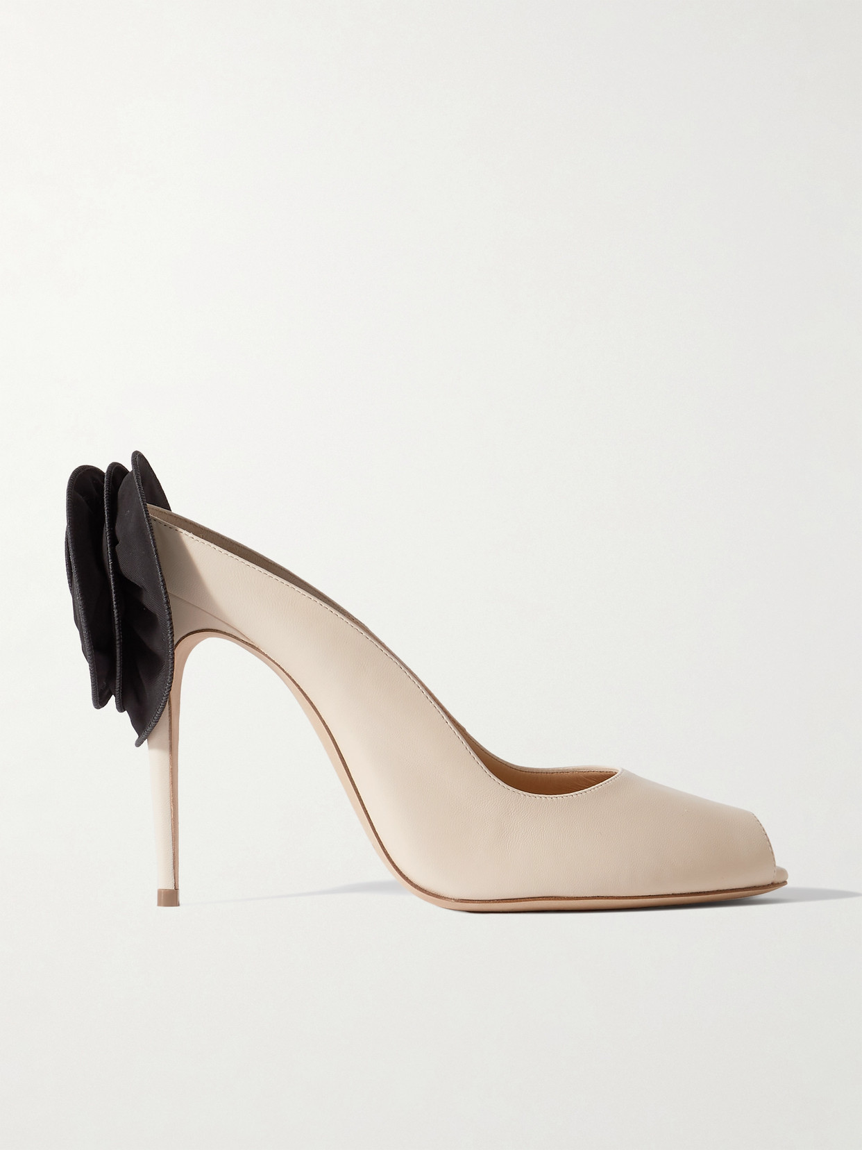 Magda Butrym - Tulle-appliquéd Leather Mules - Cream