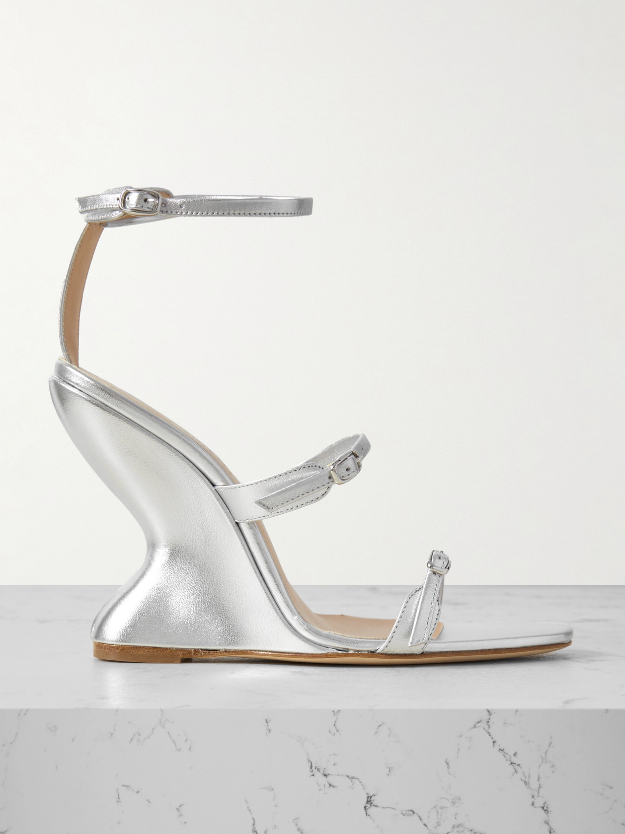 Shop Magda Butrym Metallic Leather Wedge Sandals In Silver