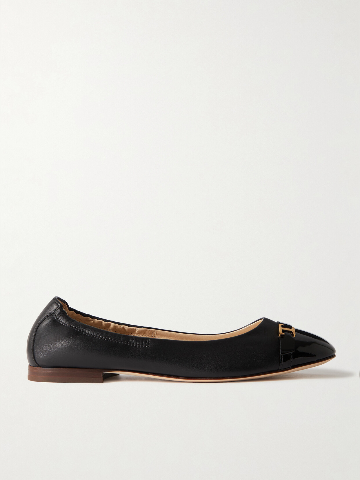 Shop Tod's Embellished Patent-trimmed Leather Ballet Flats In Black