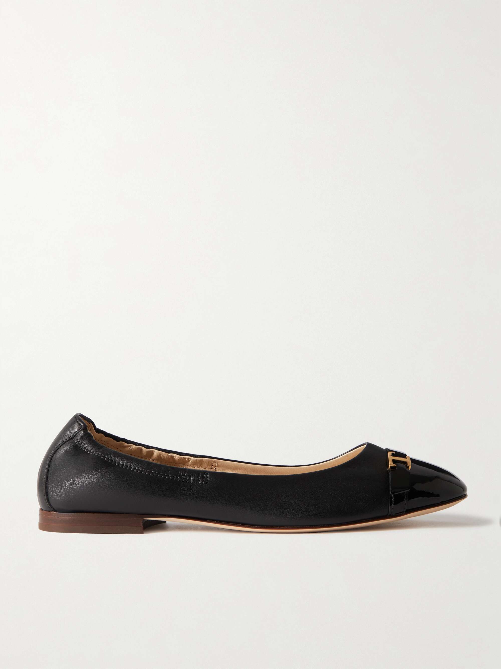 TOD'S Embellished patent-trimmed leather ballet flats | NET-A-PORTER