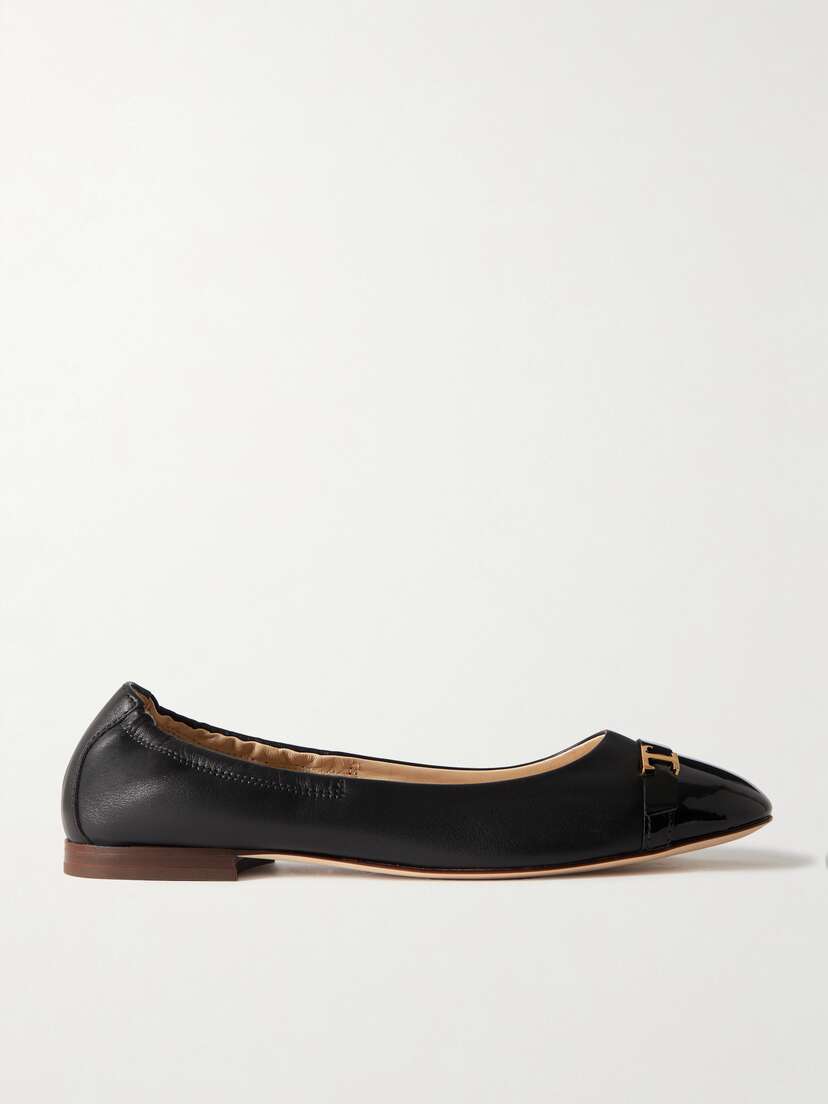 Tod's Embellished Patent-trimmed Leather Ballet Flats