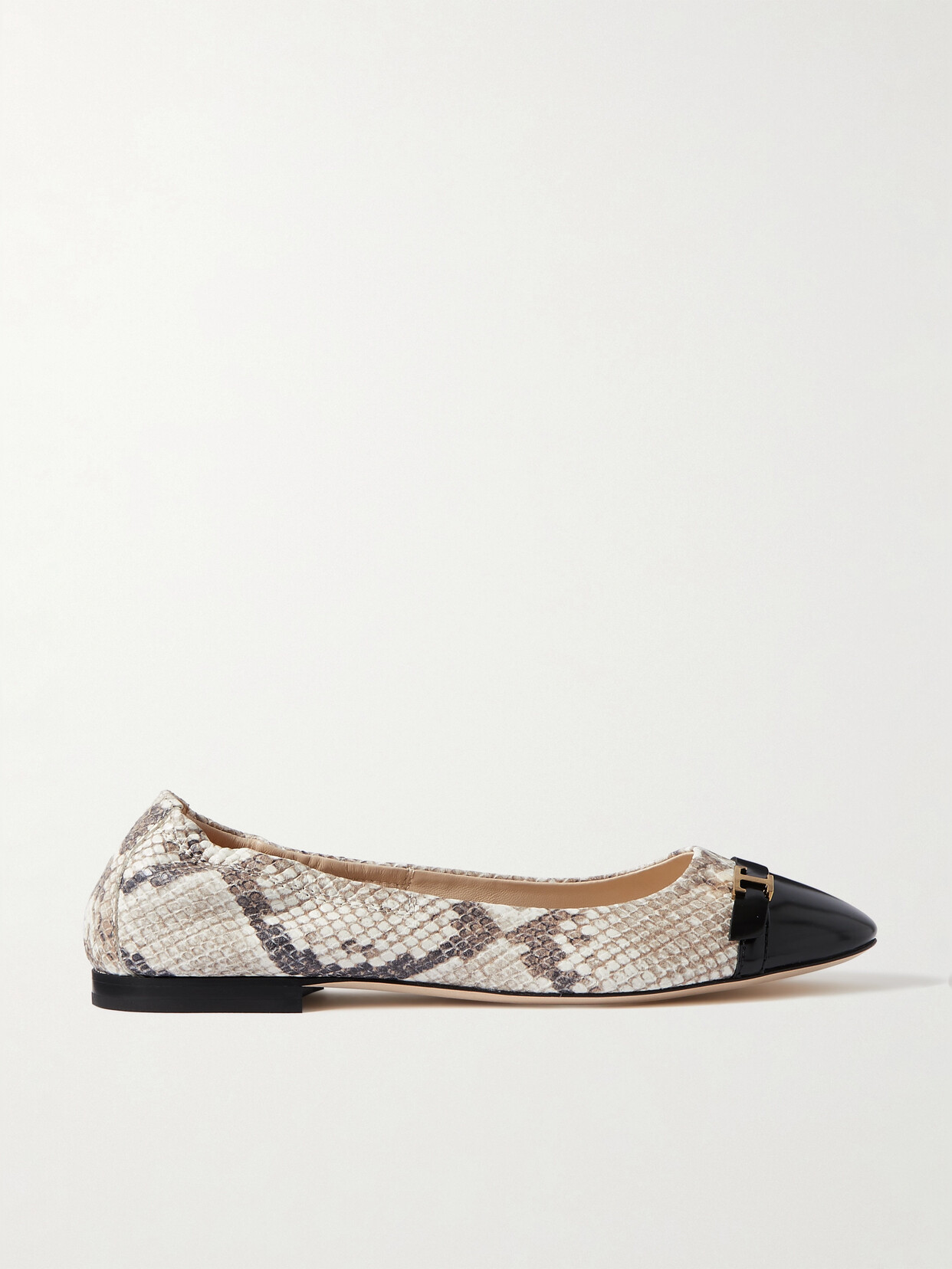 Tod's Embellished Snake-effect Leather Ballet Flats In Animal Print