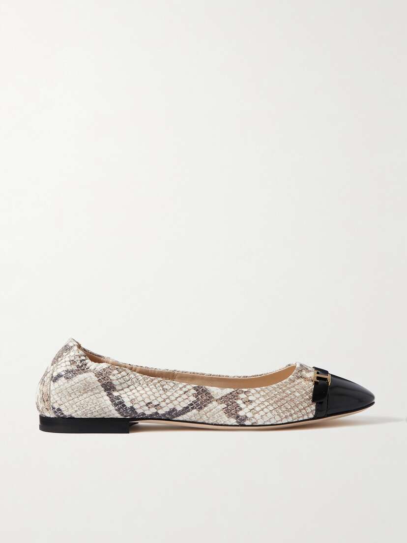 Tod's Embellished Snake-effect Leather Ballet Flats