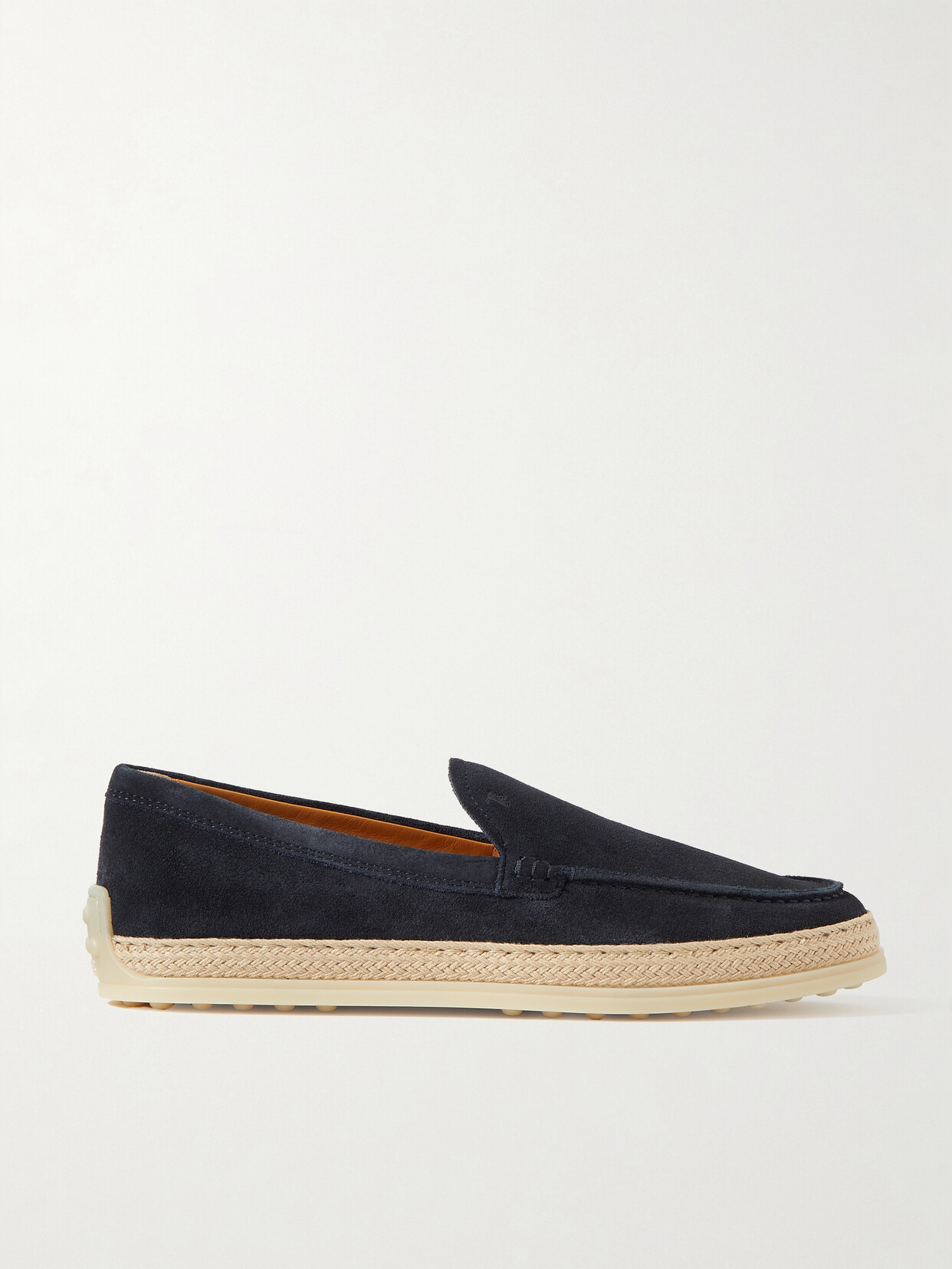 Tod's Raffia-trimmed Suede Loafers In Blue