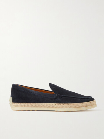Tod's Raffia-trimmed suede loafers