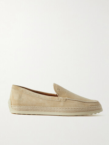 Tod's Raffia-trimmed suede loafers