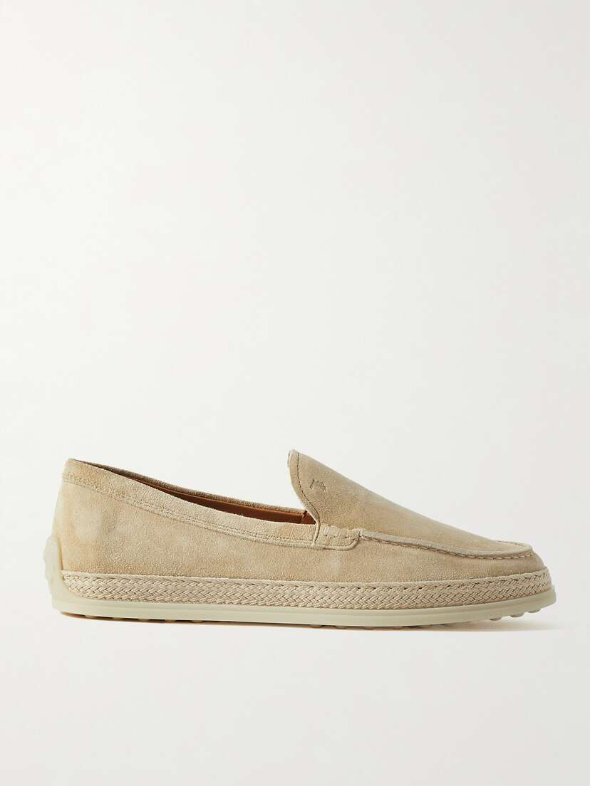 Tod's Raffia-trimmed Suede Loafers
