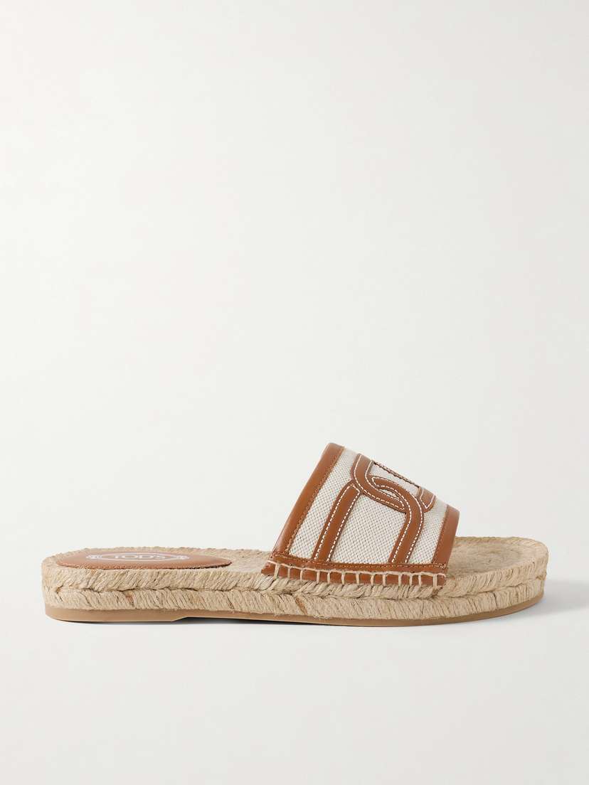 Tod's Leather And Cavas-trimmed Raffia Slides