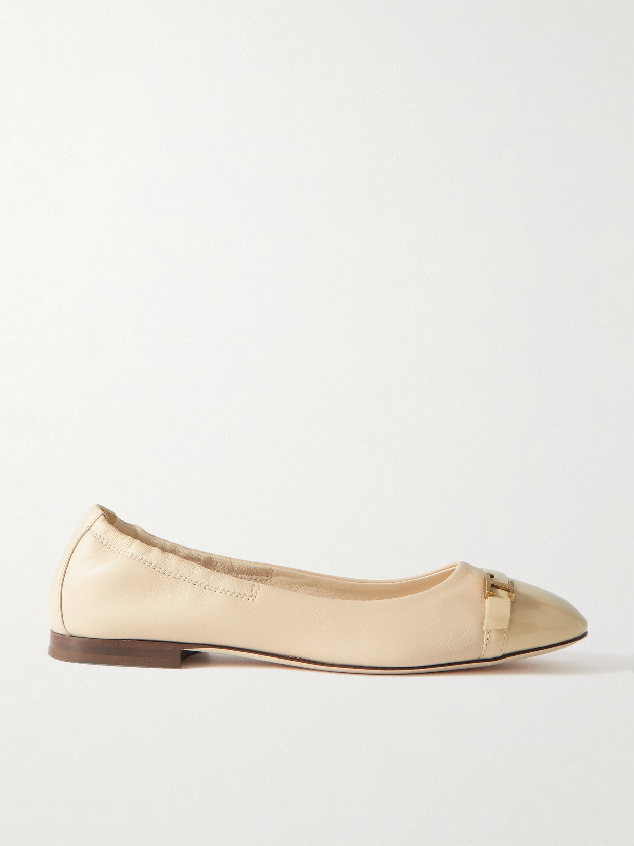 Shop Tod's Embellished Patent-trimmed Leather Ballet Flats In Cream