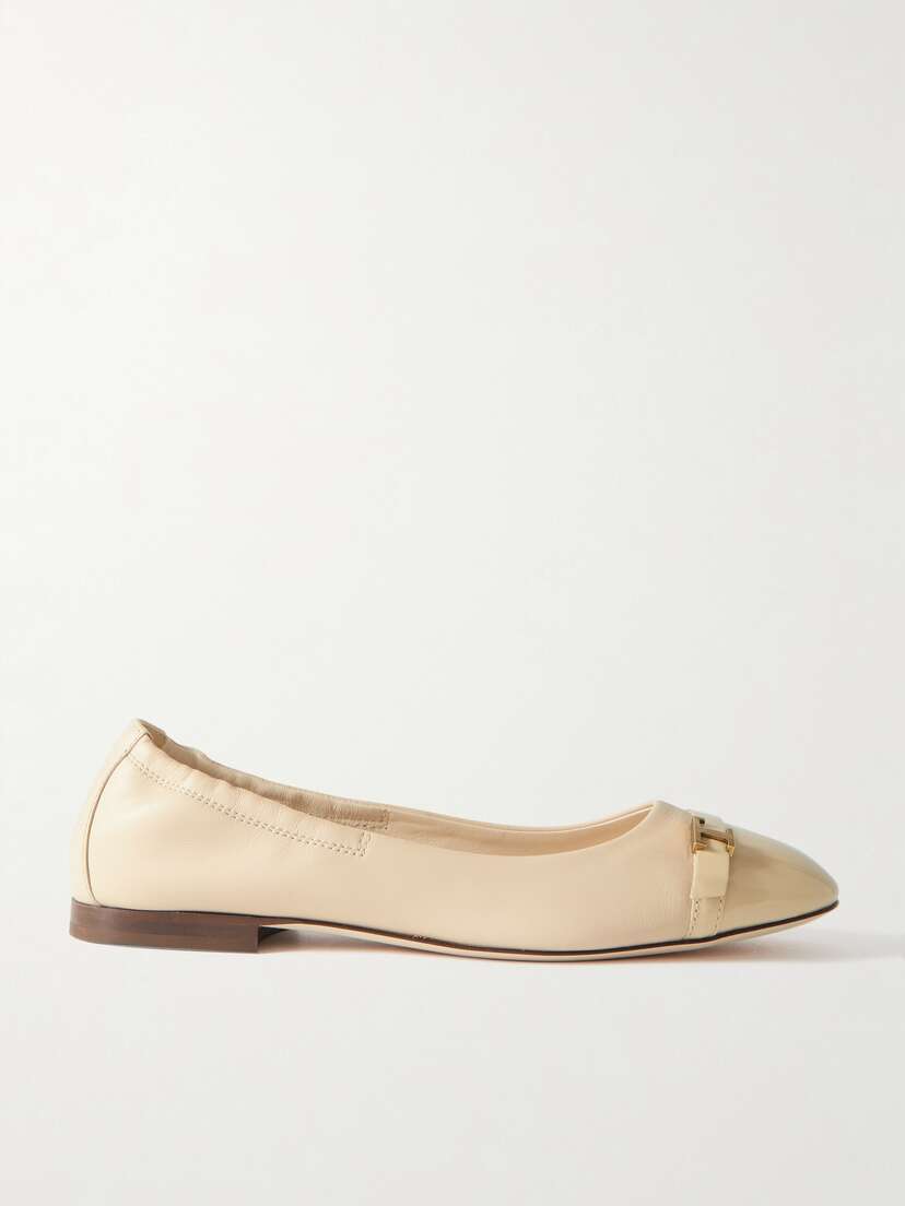 Tod's Embellished Patent-trimmed Leather Ballet Flats