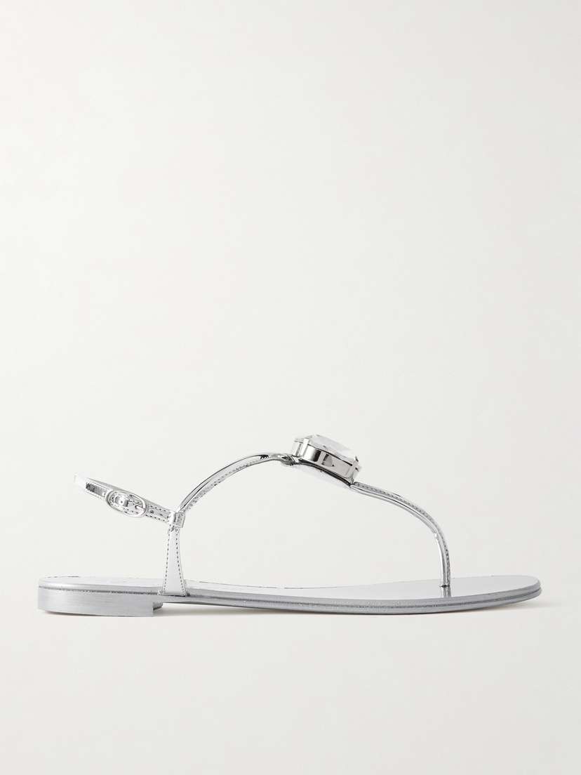 Giuseppe Zanotti Crystal-embellished Metallic Leather Slingback Sandals