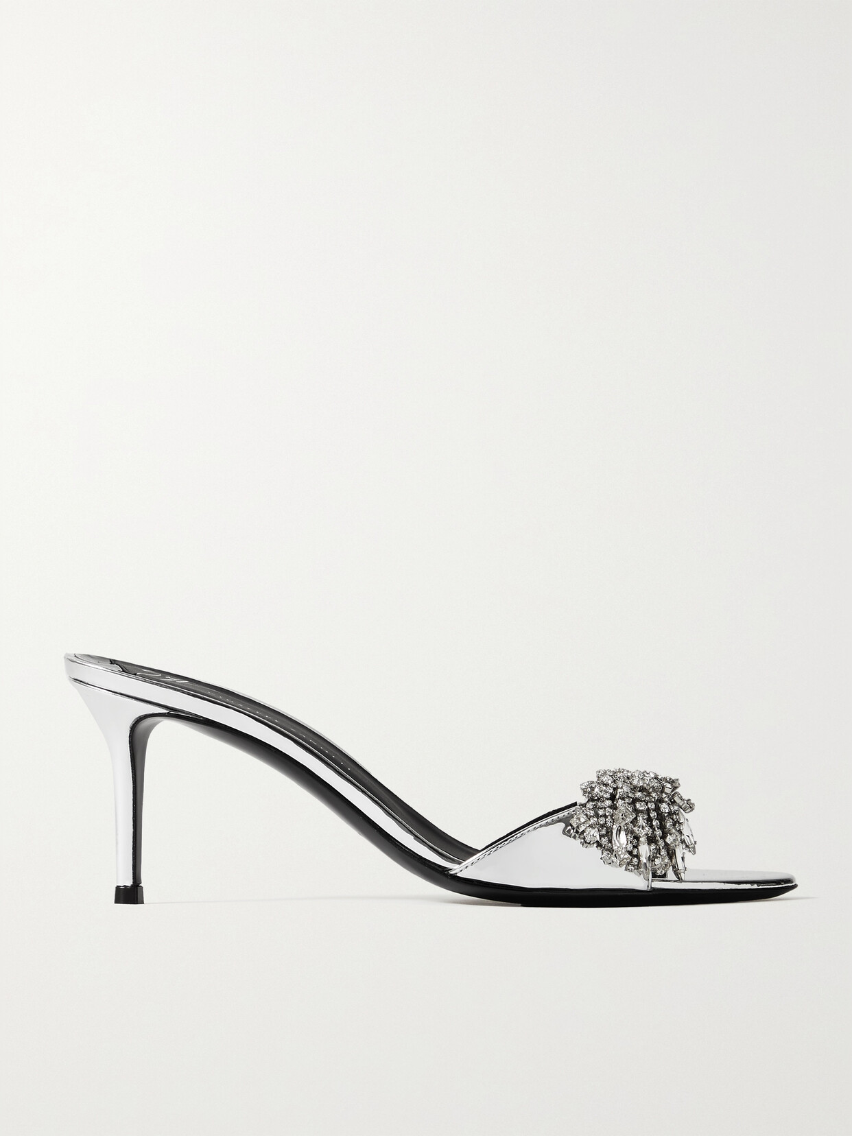 Giuseppe Zanotti - Crystal-embellished Metallic Patent-leather Mules - Silver