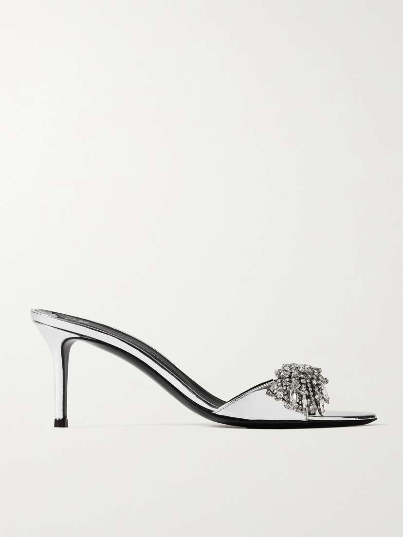 Giuseppe Zanotti Crystal-embellished Metallic Patent-leather Mules