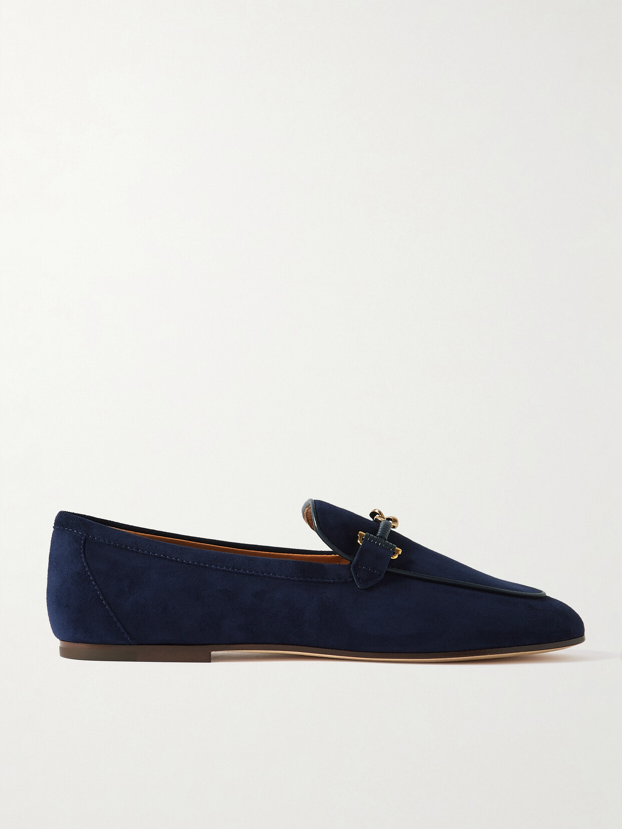 Tod's Embellished Leather-trimmed Suede Loafers In Blue