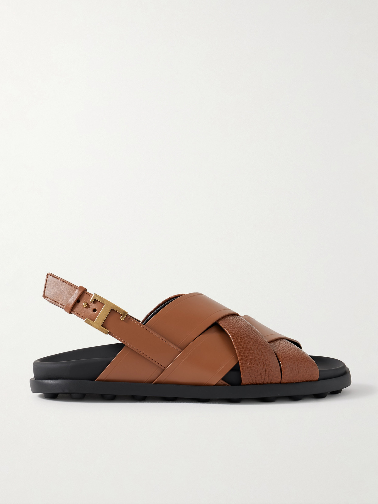 Tod's Textured And Smooth Leather Sandals In Brown