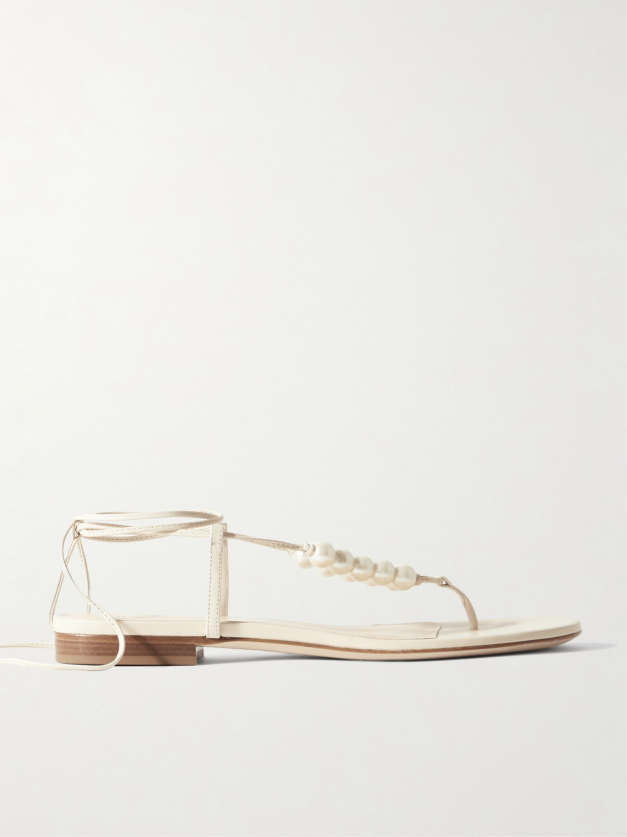 Magda Butrym Faux Pearl-embellished Leather Thong Sandals In Cream