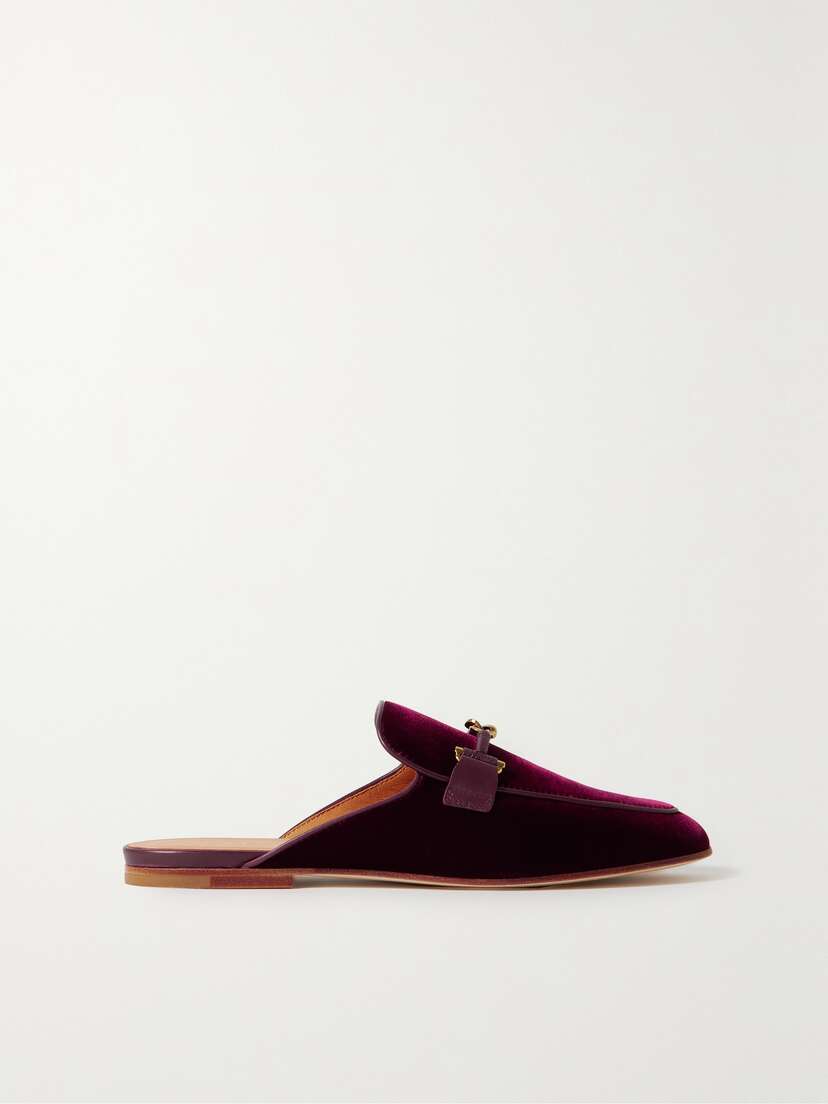 Tod's Embellished Leather-trimmed Velvet Slippers