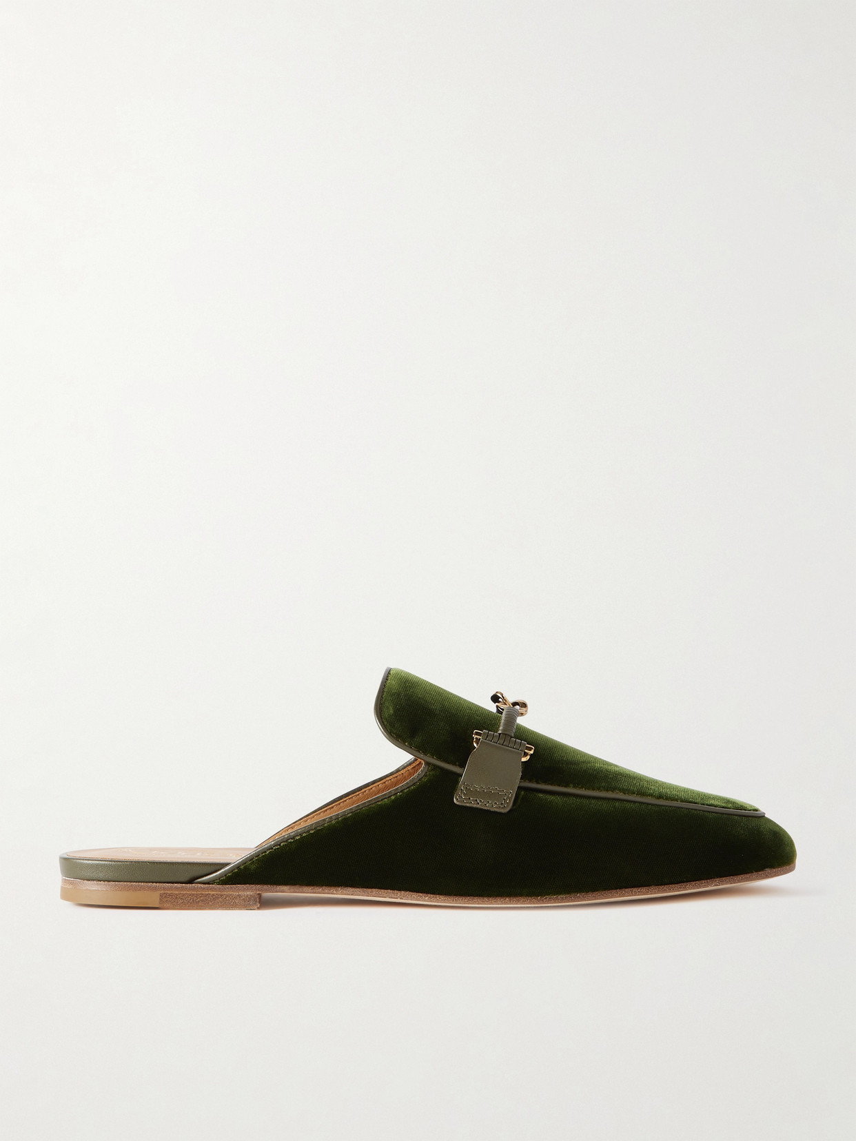 Tod's Embellished Leather-trimmed Velvet Slippers - Green