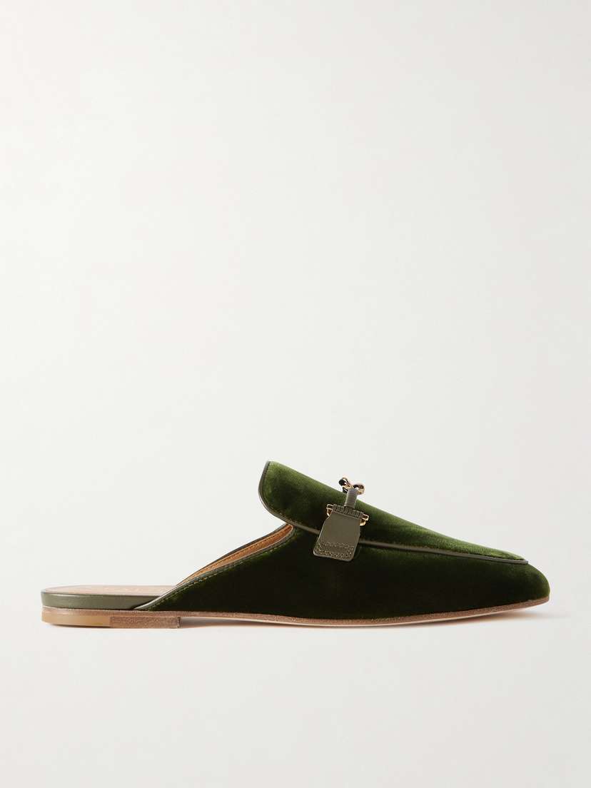Tod's Embellished Leather-trimmed Velvet Slippers