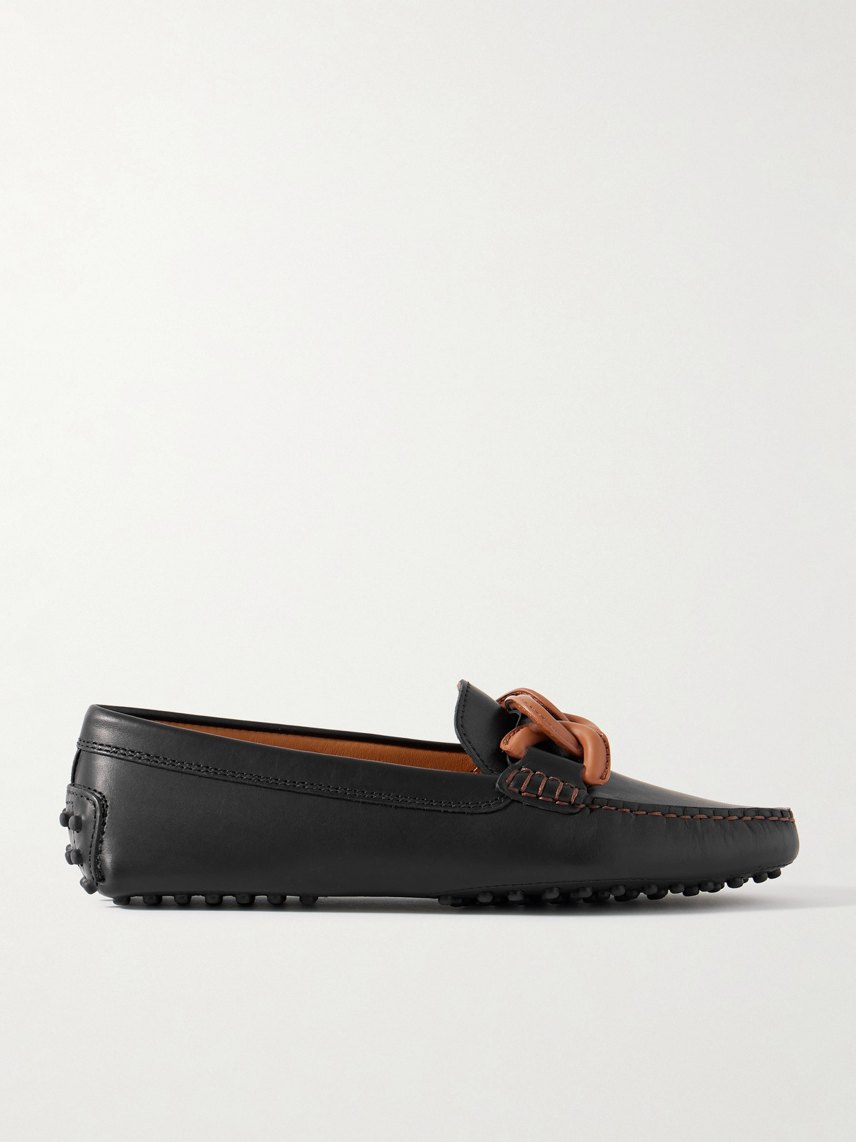 Shop Tod's Gommini Catena Leather Loafers In Black