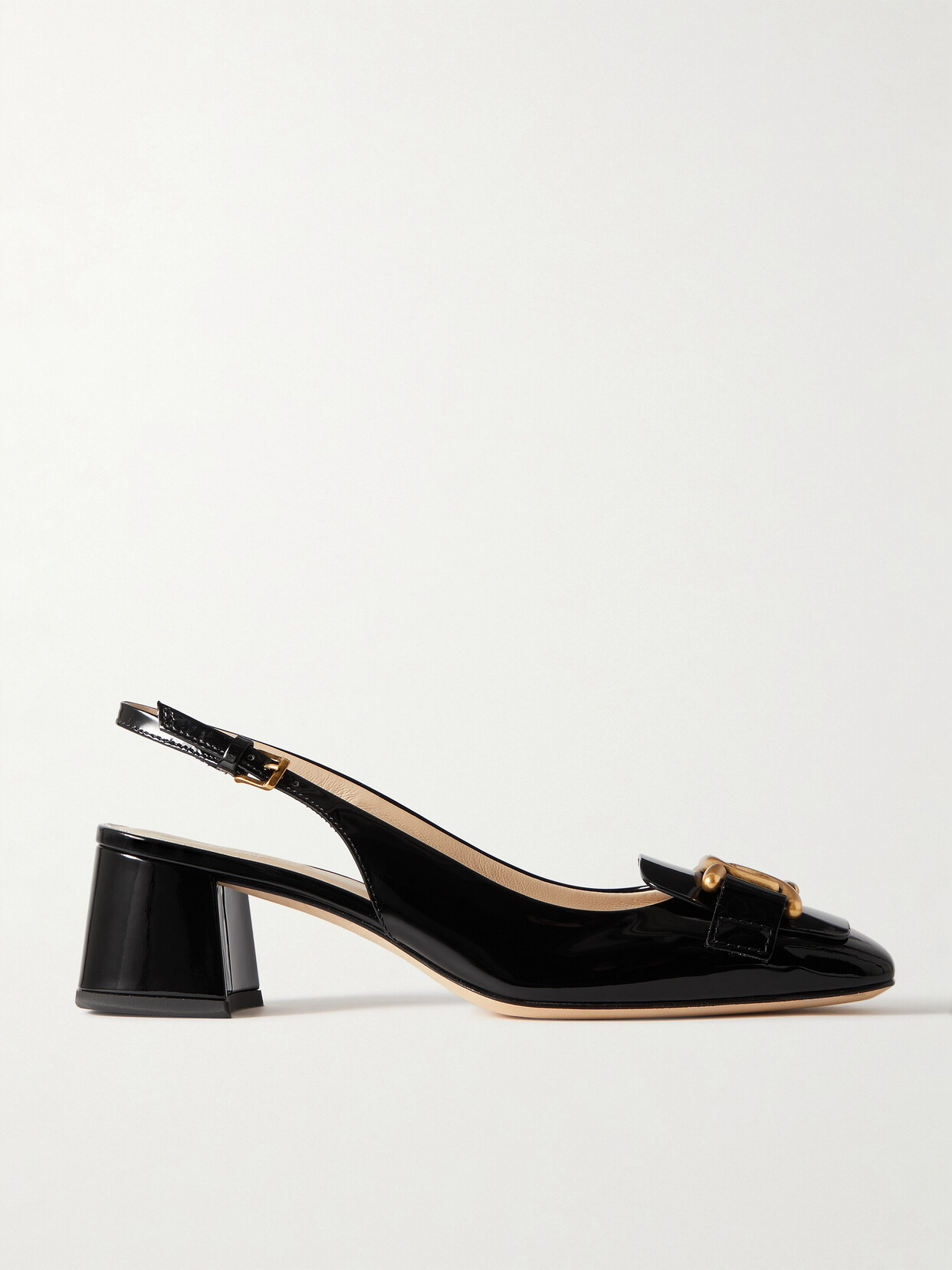 Shop Tod's Embellished Pantent-leather Slingback Pumps In Black