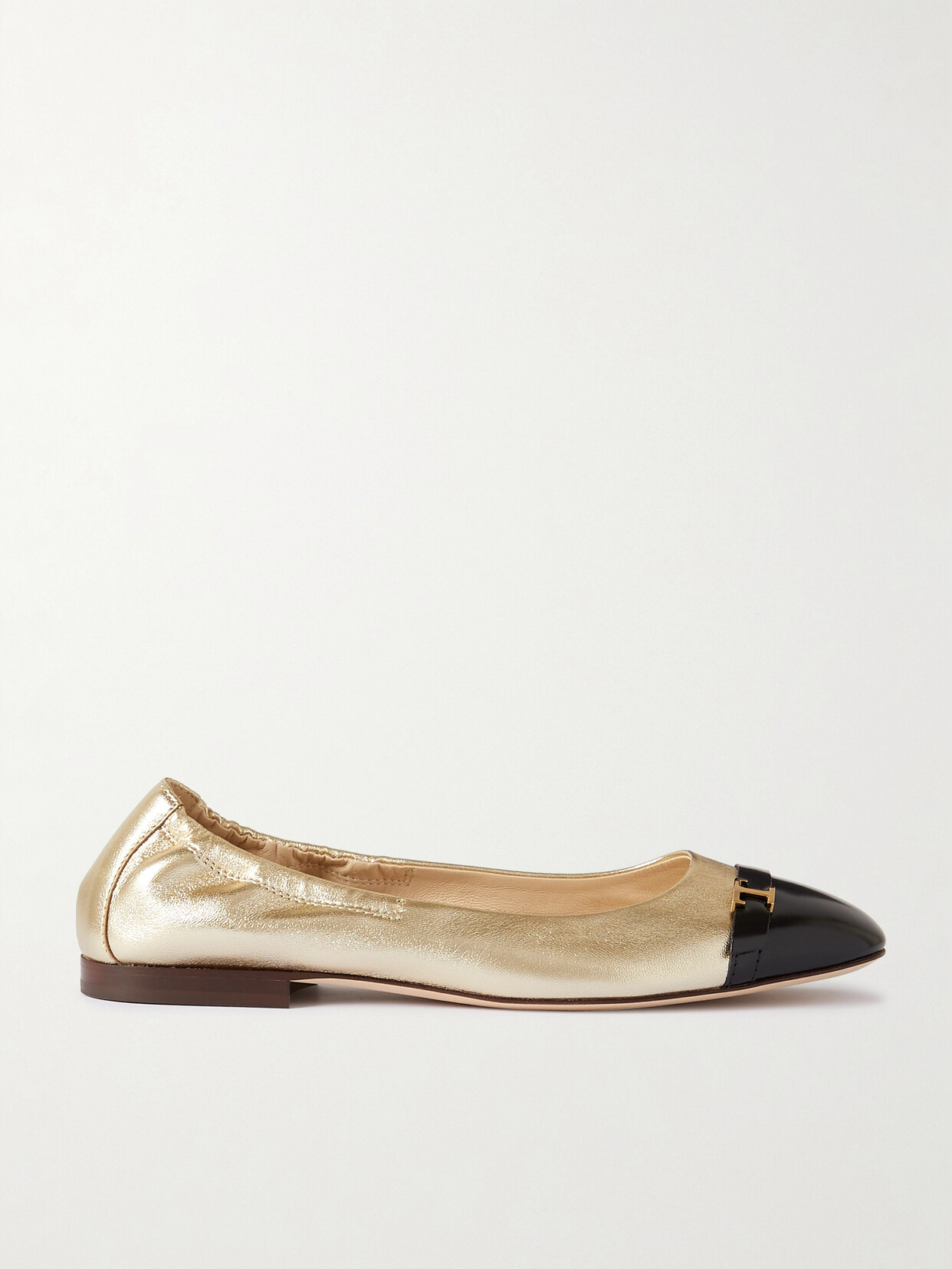 Tod's Embellished Glossed And Metallic Leather Ballet Flats In Gold