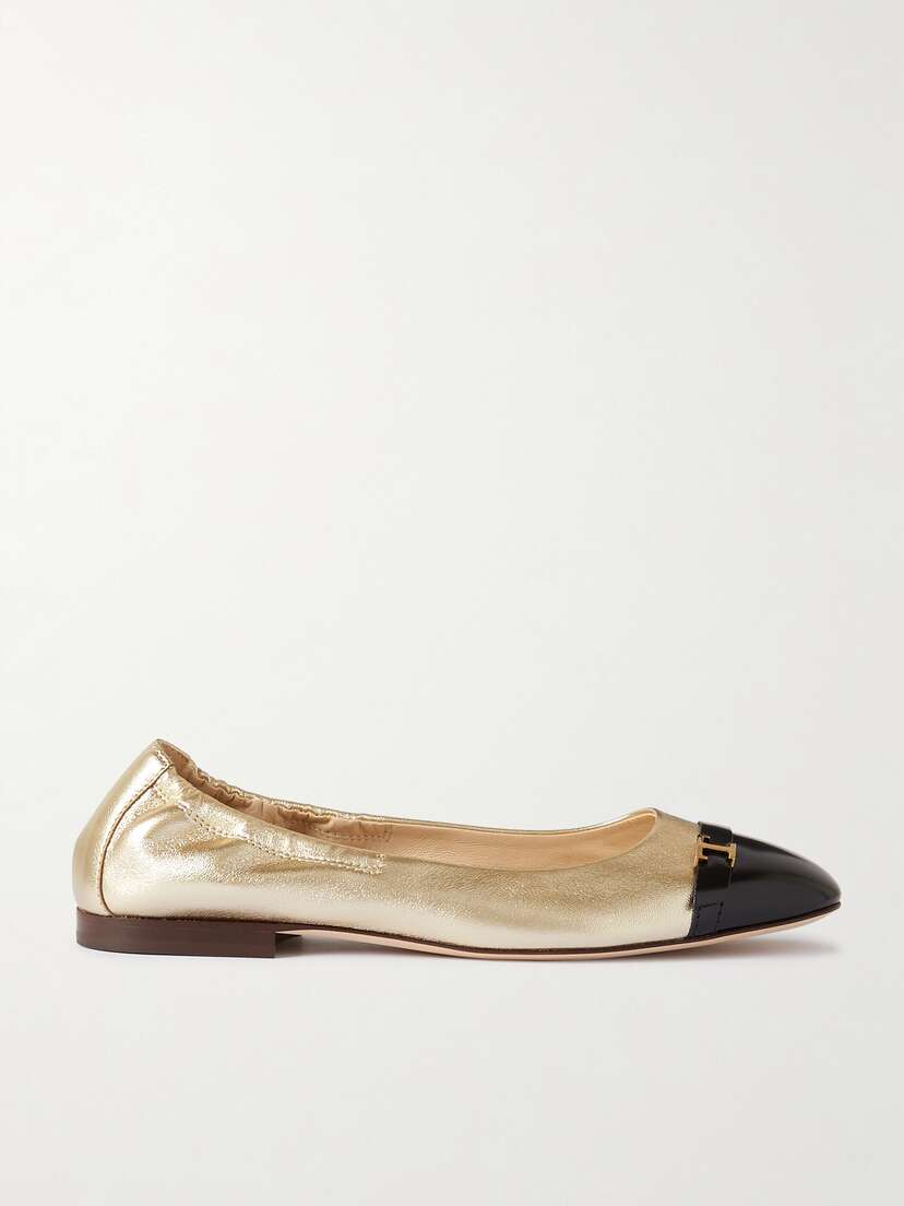 Tod's Embellished Glossed And Metallic Leather Ballet Flats