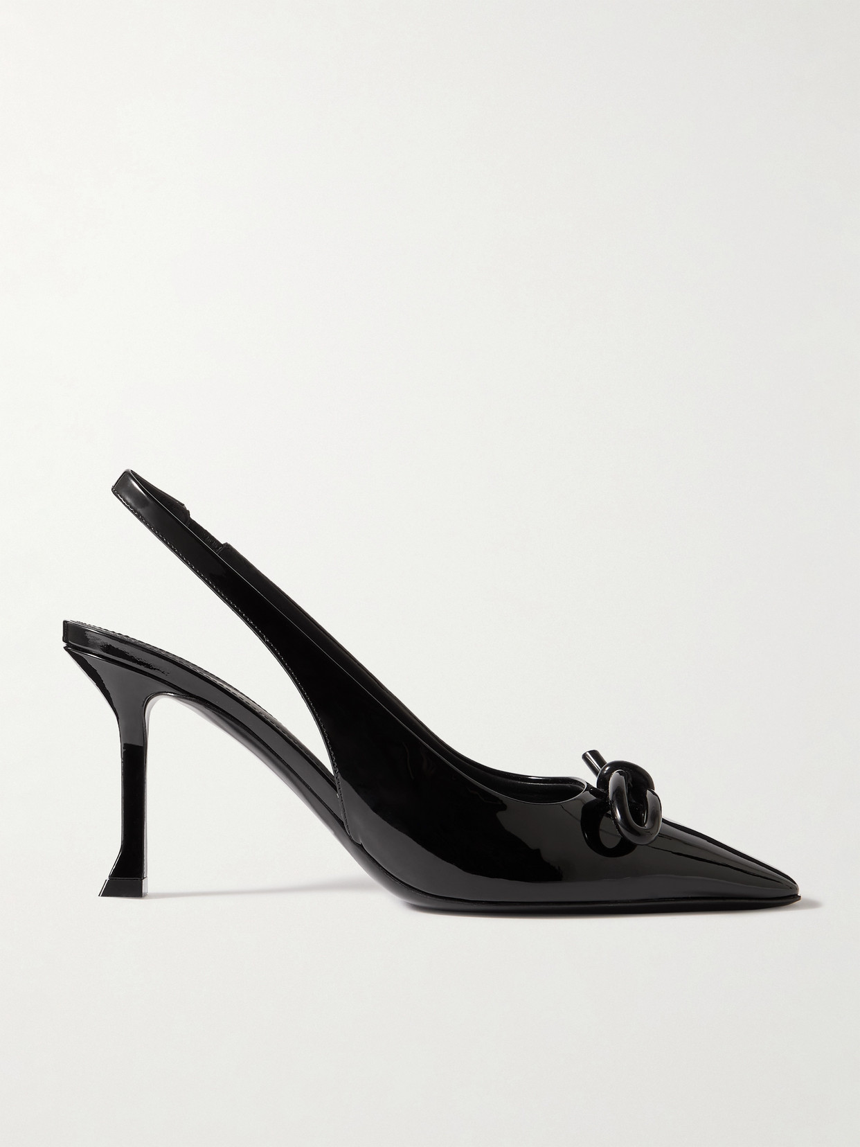 Shop Ferragamo Arlene Knotted Patent-leather Slingback Pumps In Black