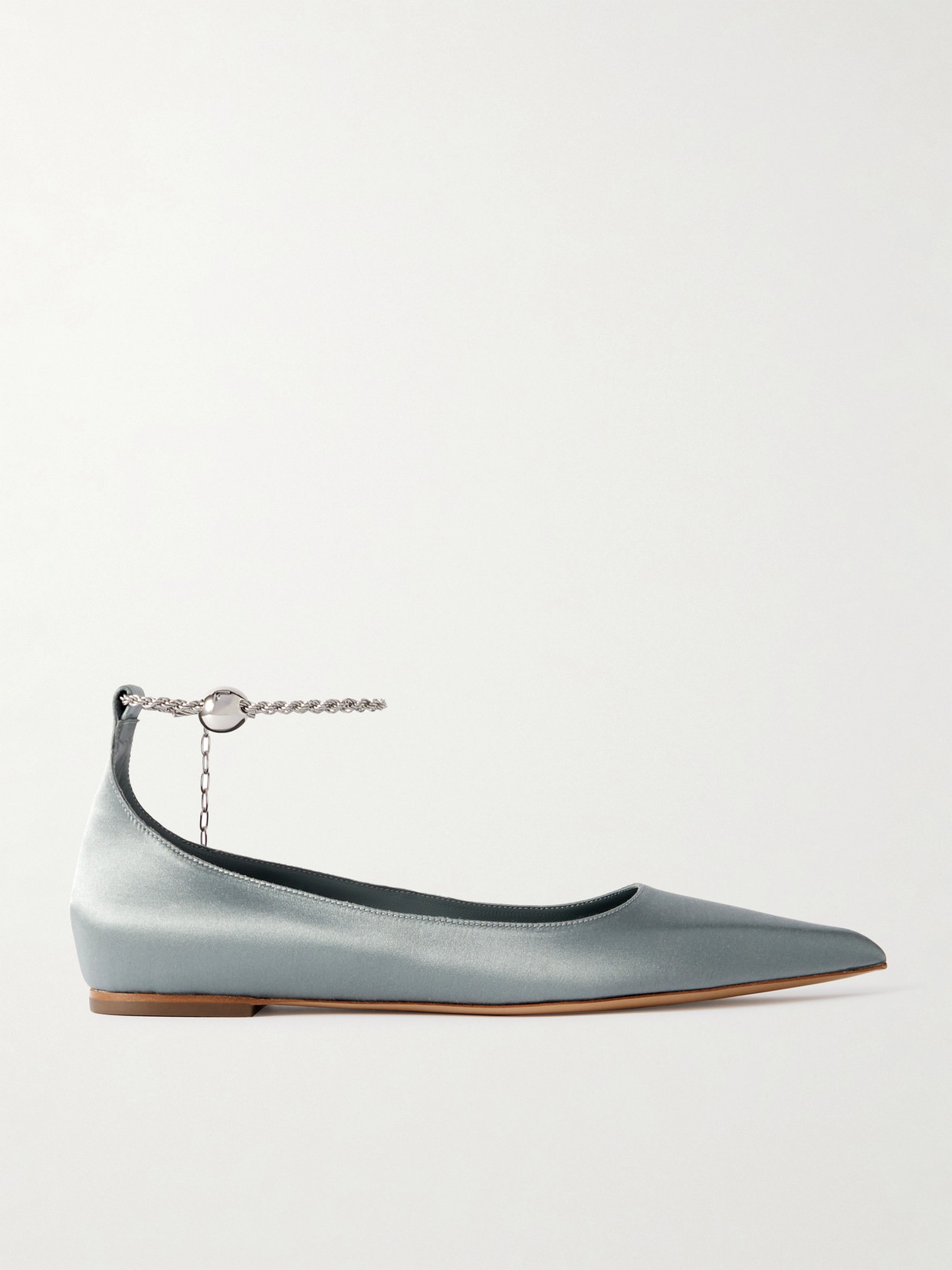 Ferragamo Dada T Chain-embellished Satin Point-toe Flats In Gray