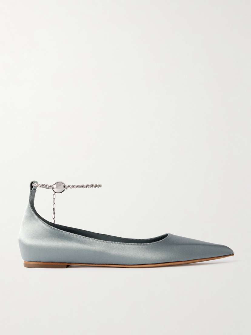 Ferragamo Dada T Chain-embellished Satin Point-toe Flats
