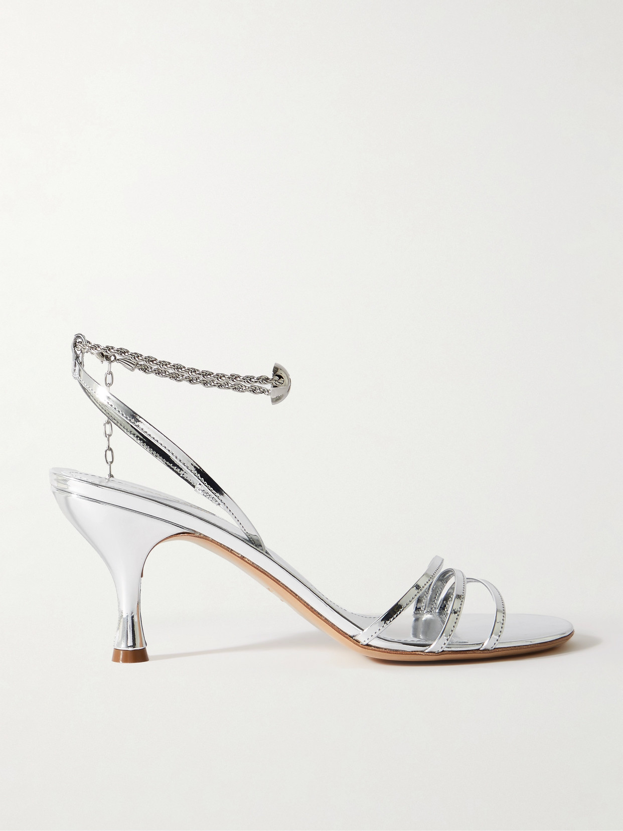 Ferragamo Denise Chain-embellished Mirrored-leather Sandals In Silver