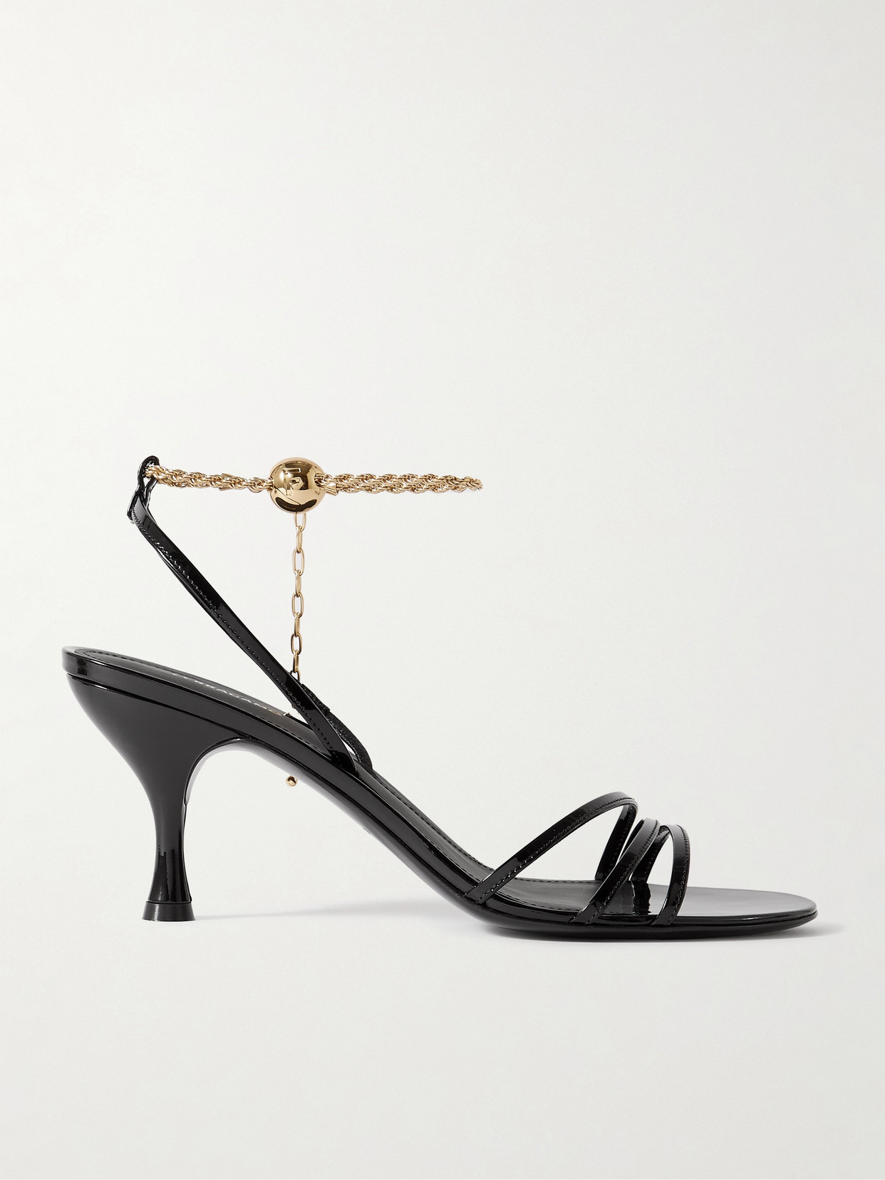 Shop Ferragamo Denise Chain-embellished Patent-leather Sandals In Black