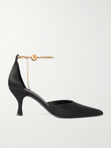 Ferragamo Dana chain-embellished satin pumps