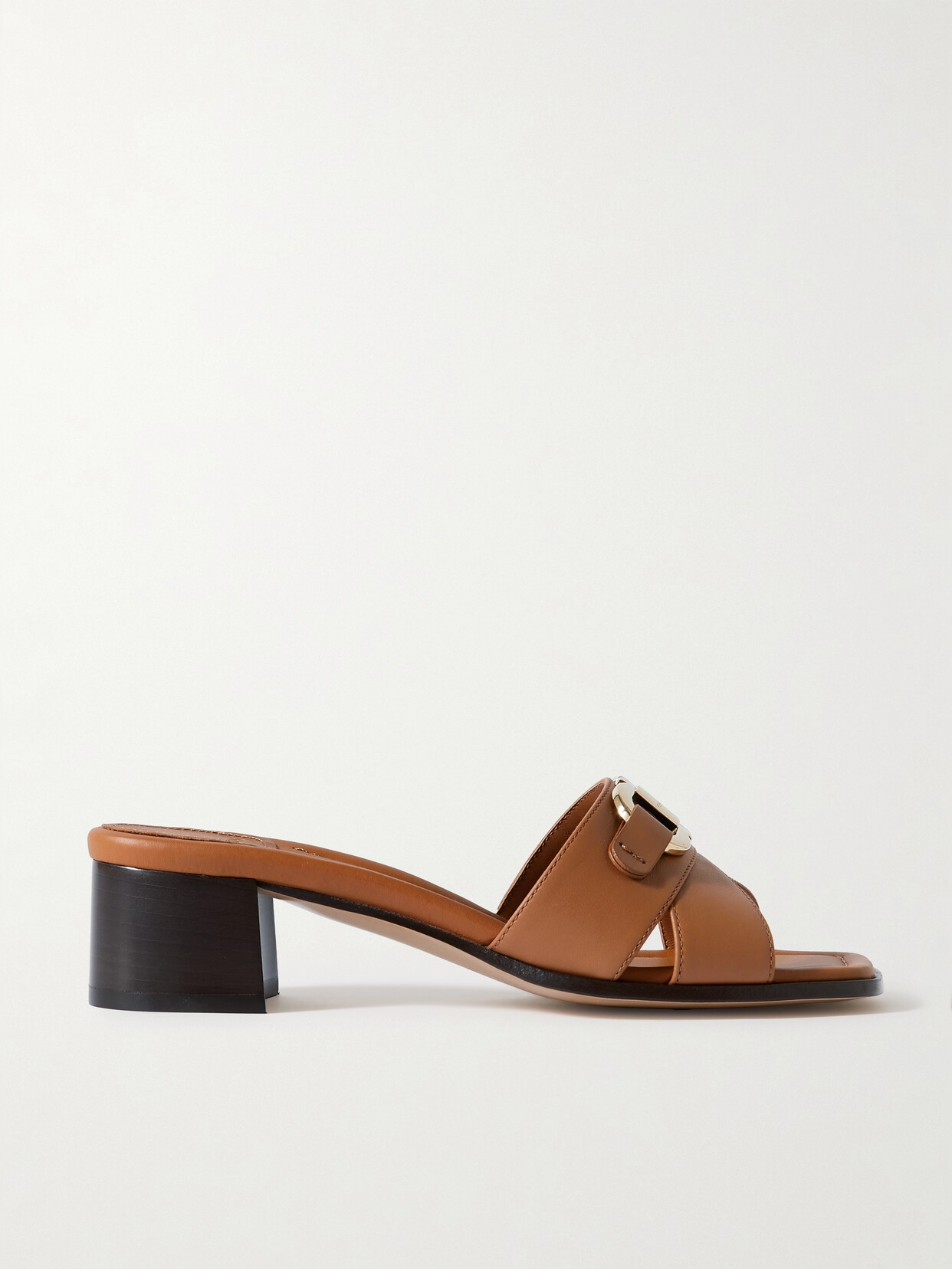 Ferragamo Lorelie Logo-embellished Leather Mules In Brown