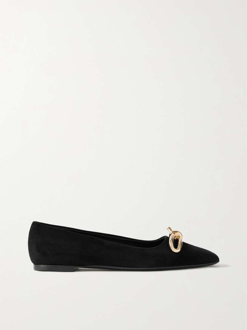 Ferragamo Annie Bow-embellished Suede Ballet Flats