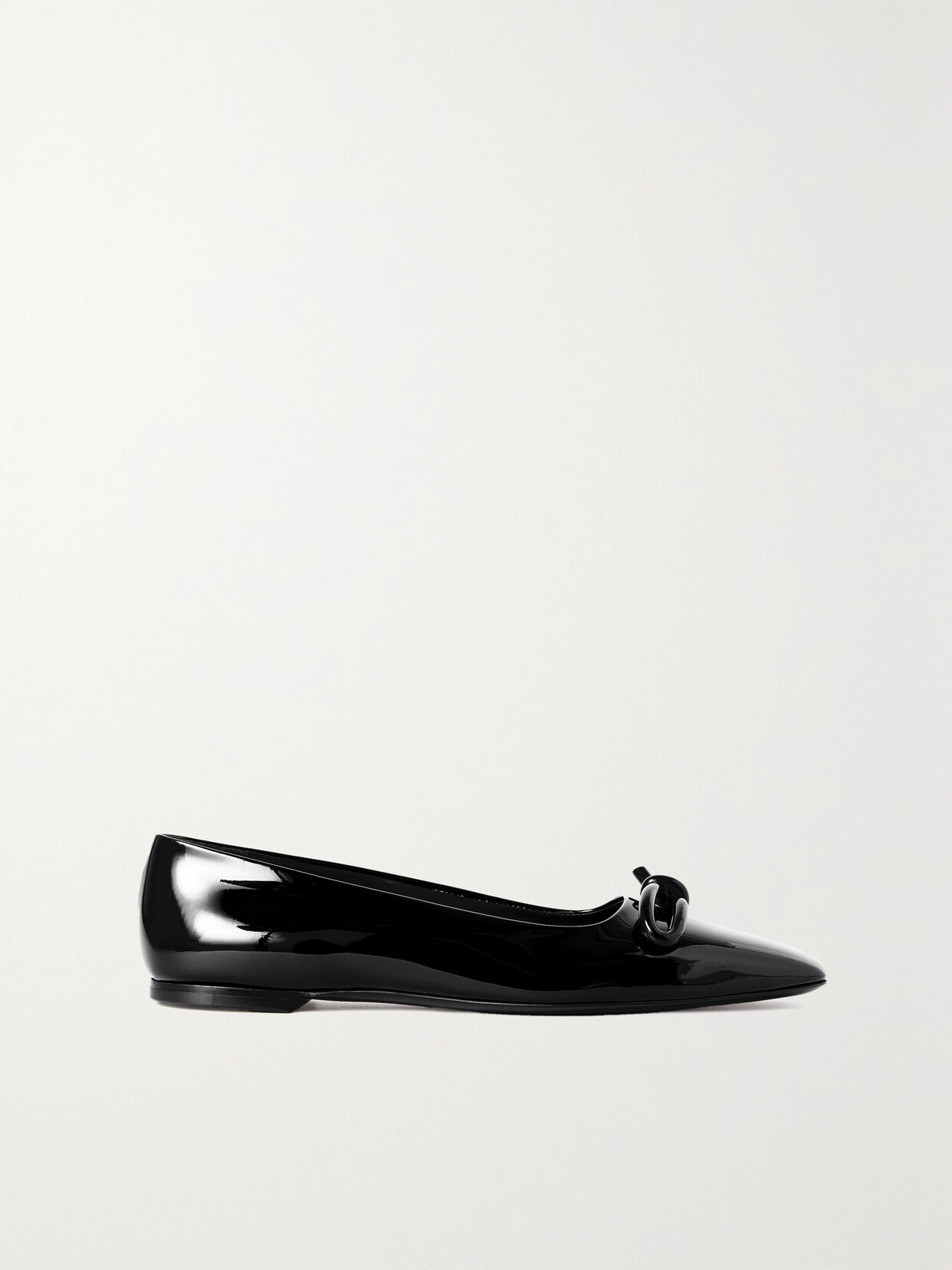 Shop Ferragamo Annie Bow-embellished Patent-leather Ballet Flats In Black