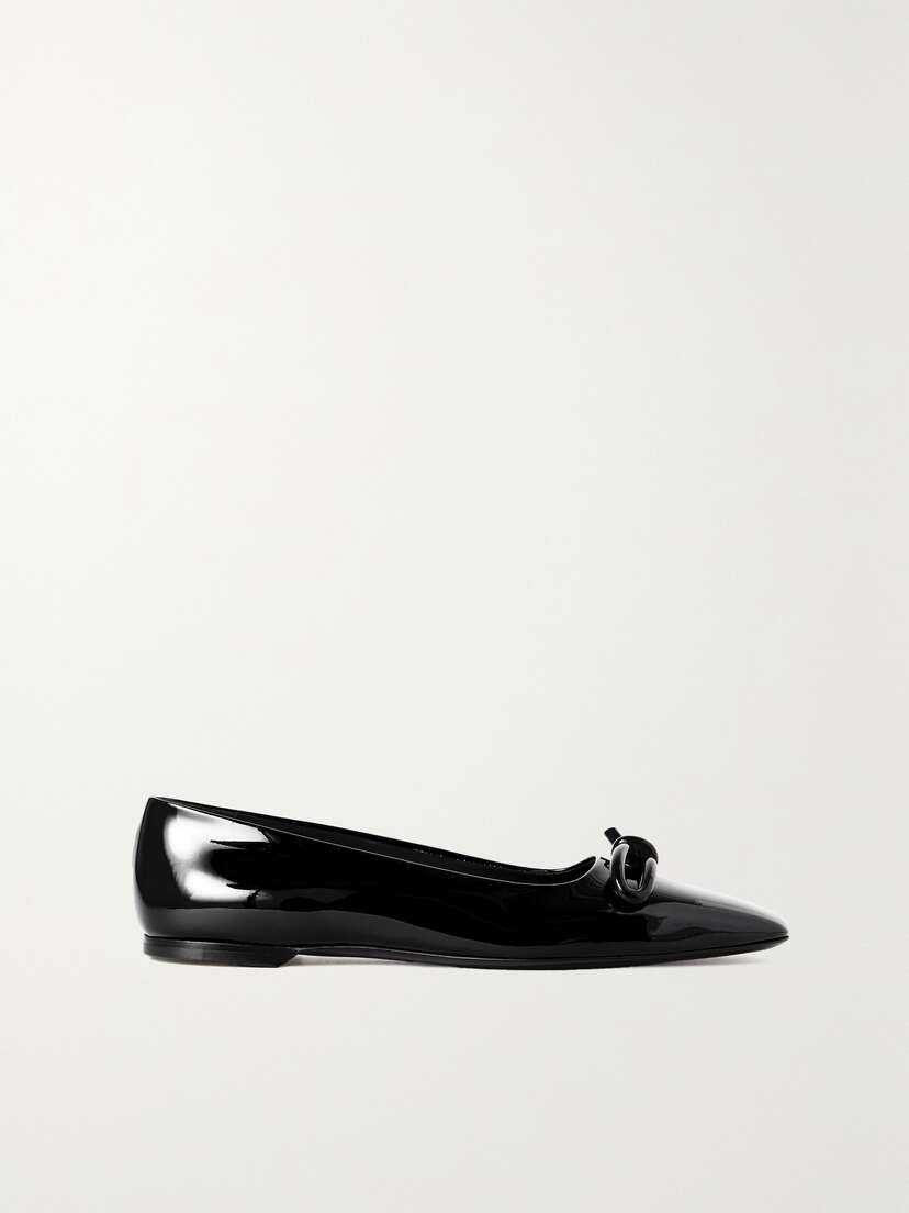 Ferragamo Annie Bow-embellished Patent-leather Ballet Flats