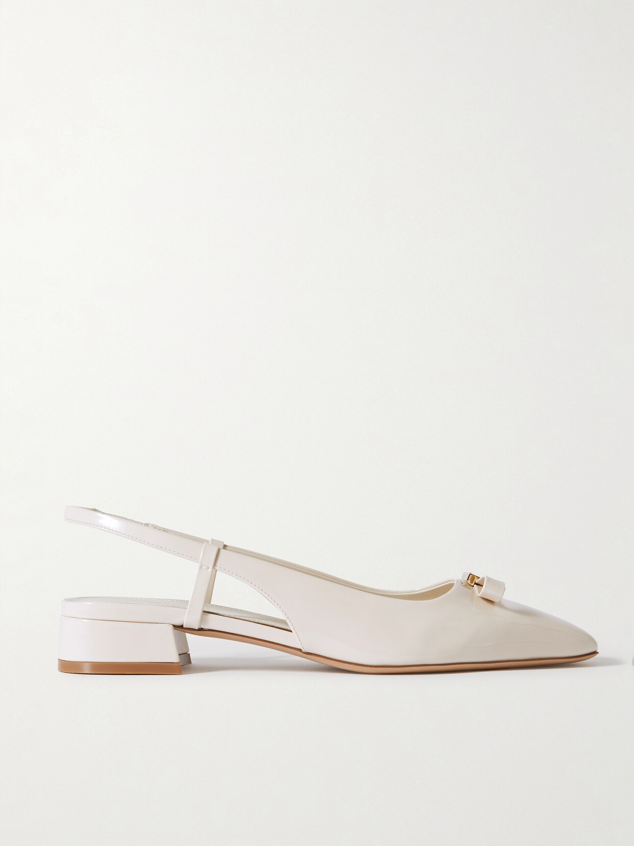 Shop Ferragamo Marlina Bow-embellished Patent-leather Slingback Flats In Cream