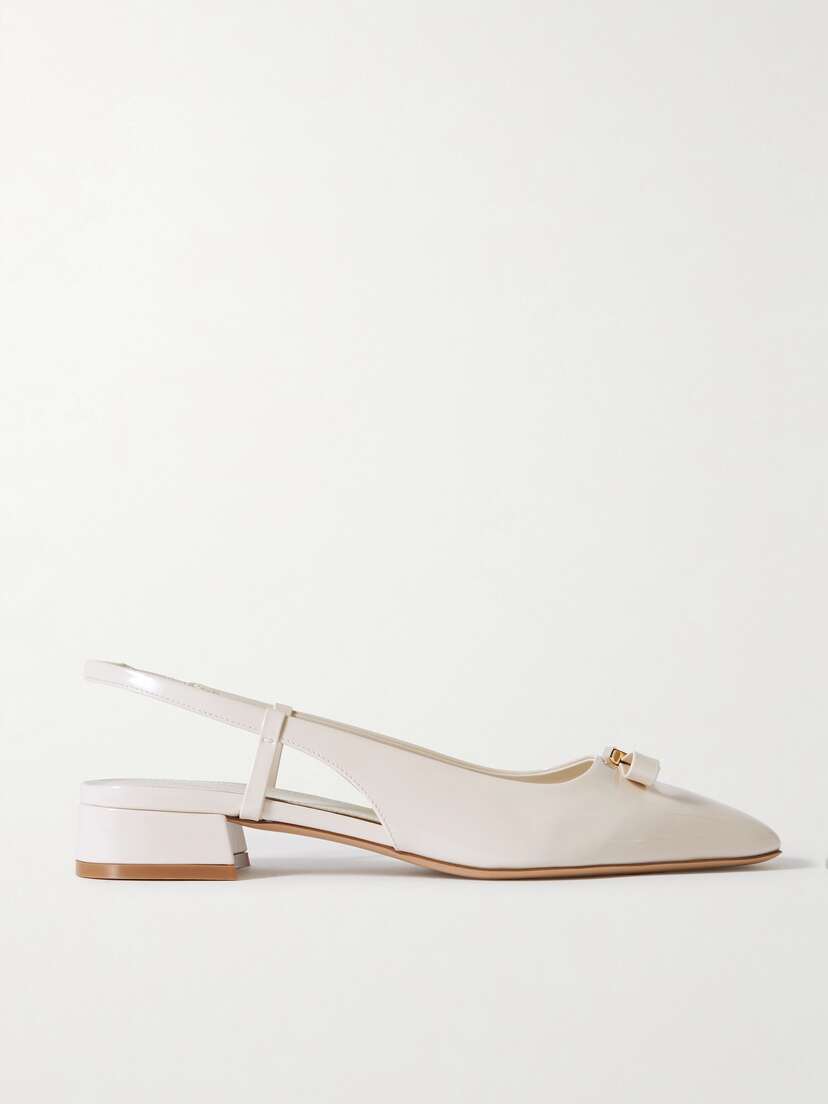 Ferragamo Marlina Bow-embellished Patent-leather Slingback Flats